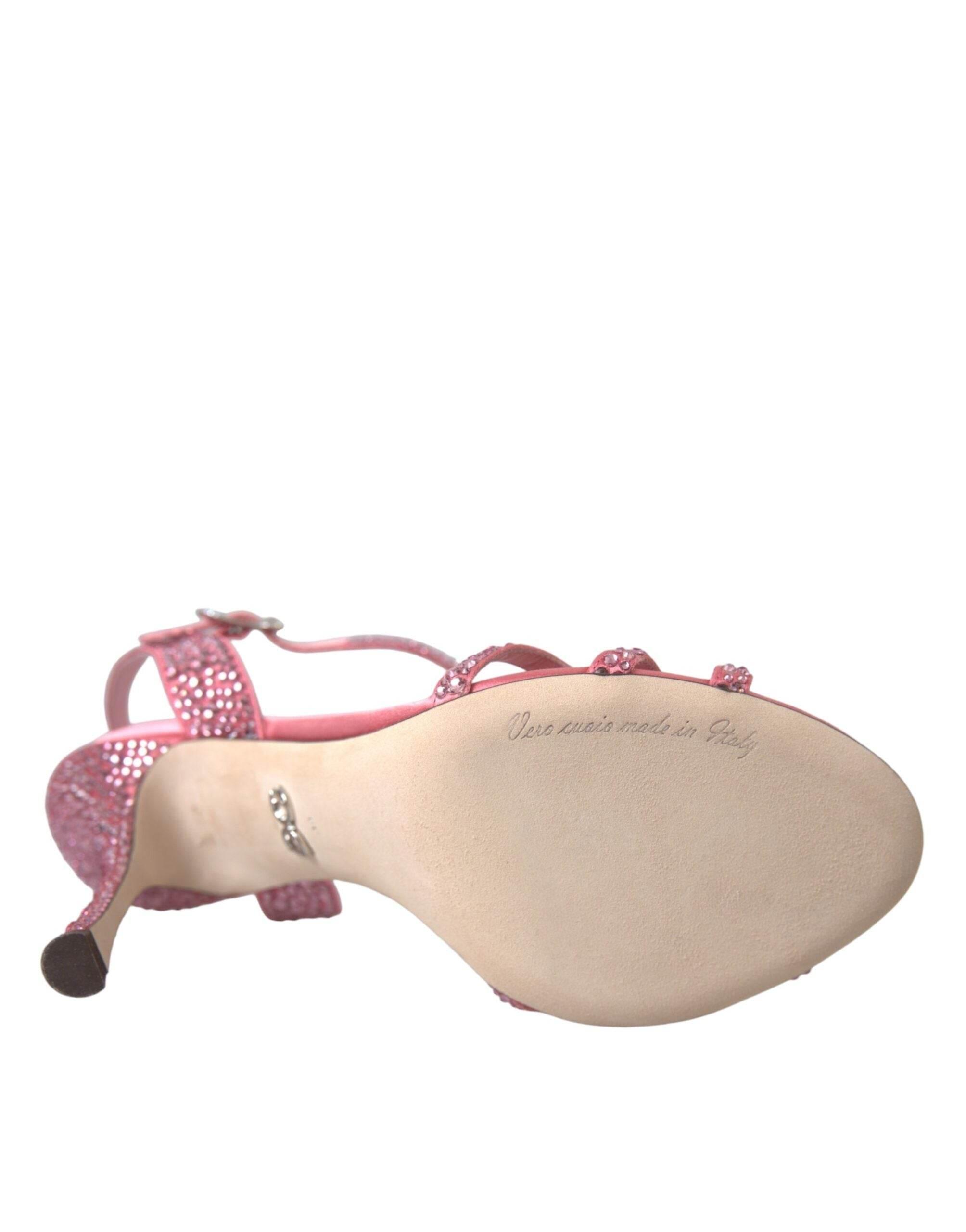 Dolce & Gabbana Pink Strass Ankle Strap Heels Sandals Shoes - Hilstor