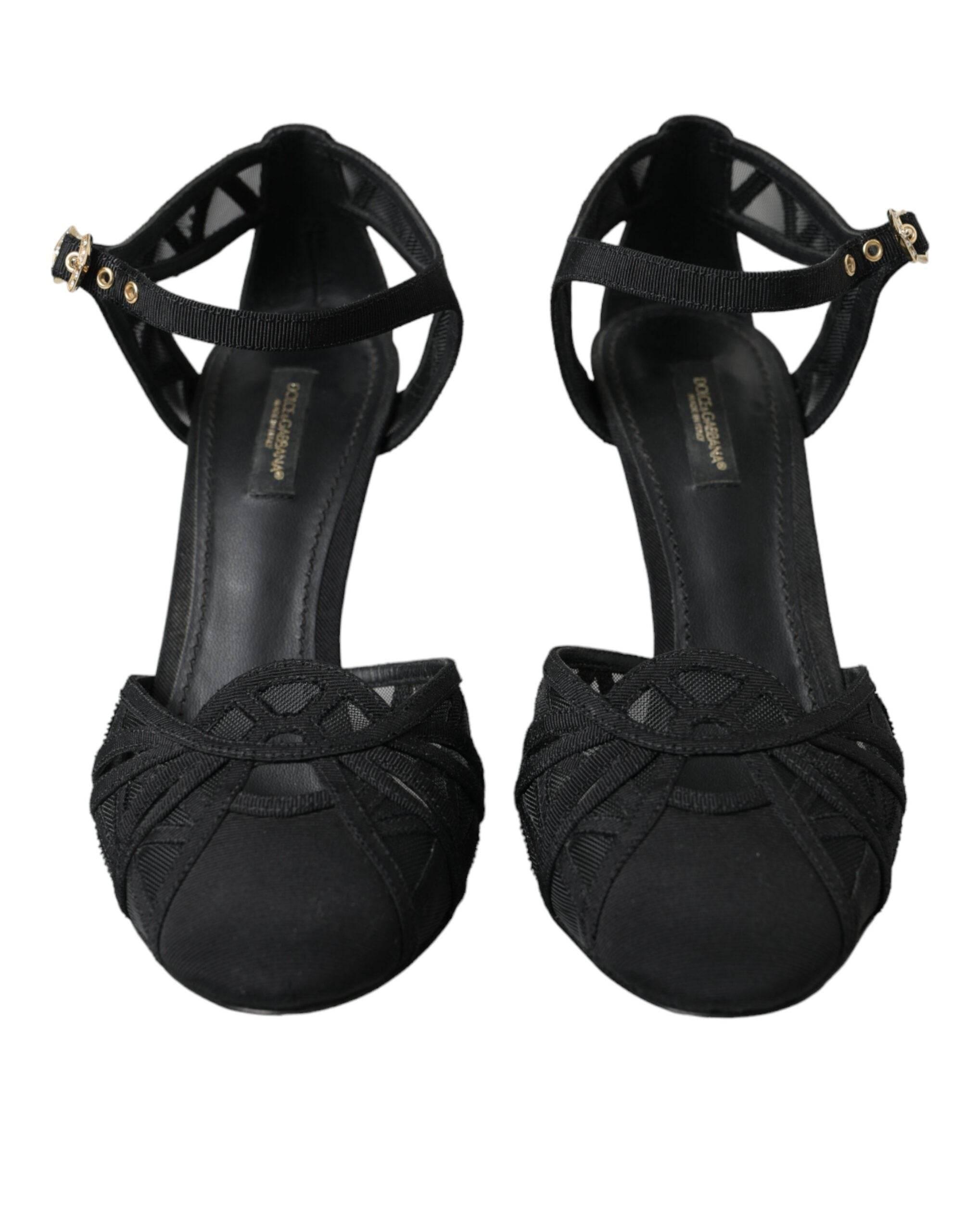 Dolce & Gabbana Black Mesh Ankle Strap Heels Sandals Shoes - Hilstor