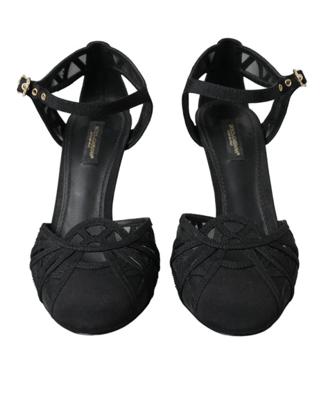 Dolce & Gabbana Black Mesh Ankle Strap Heels Sandals Shoes - Hilstor