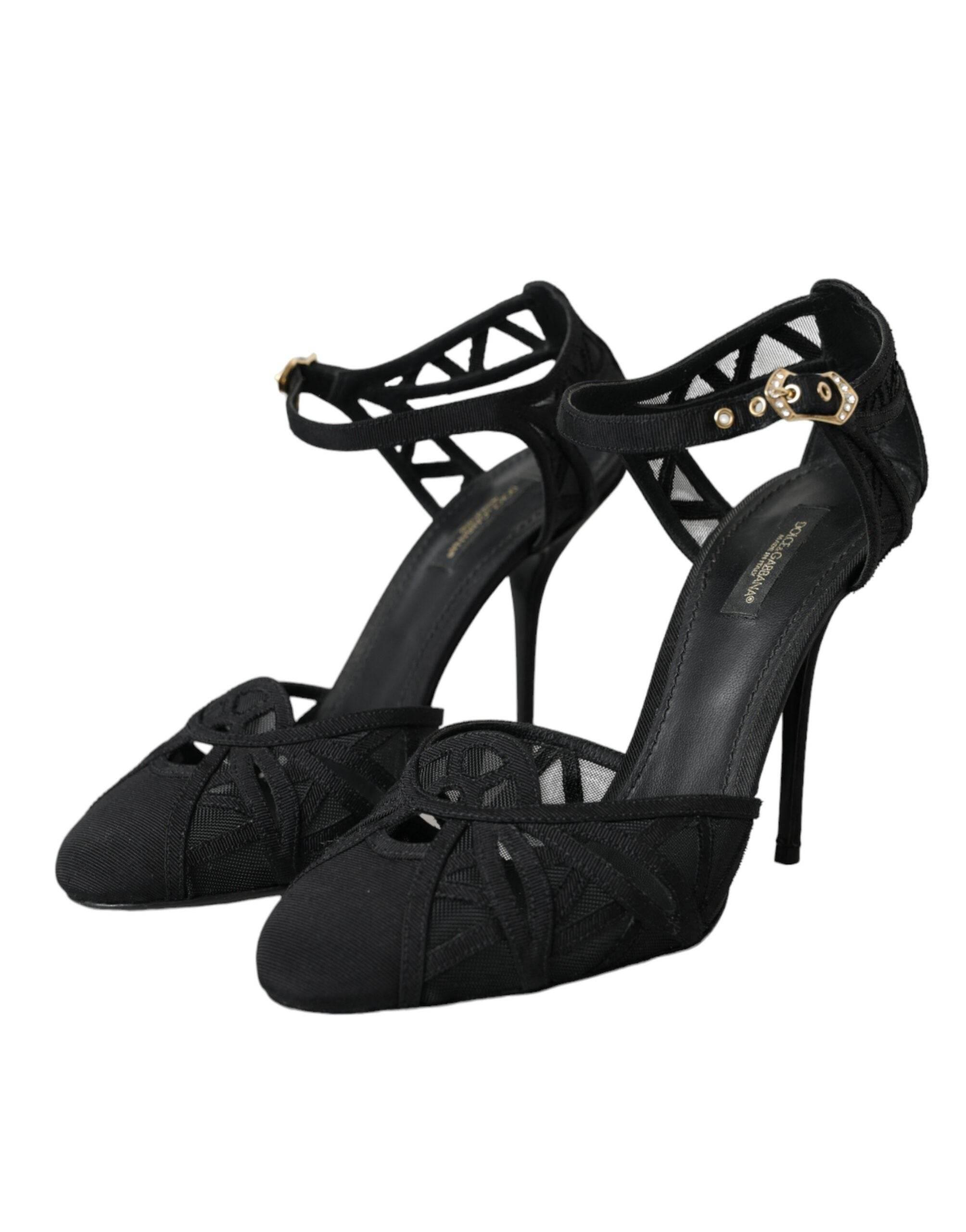 Dolce & Gabbana Black Mesh Ankle Strap Heels Sandals Shoes - Hilstor