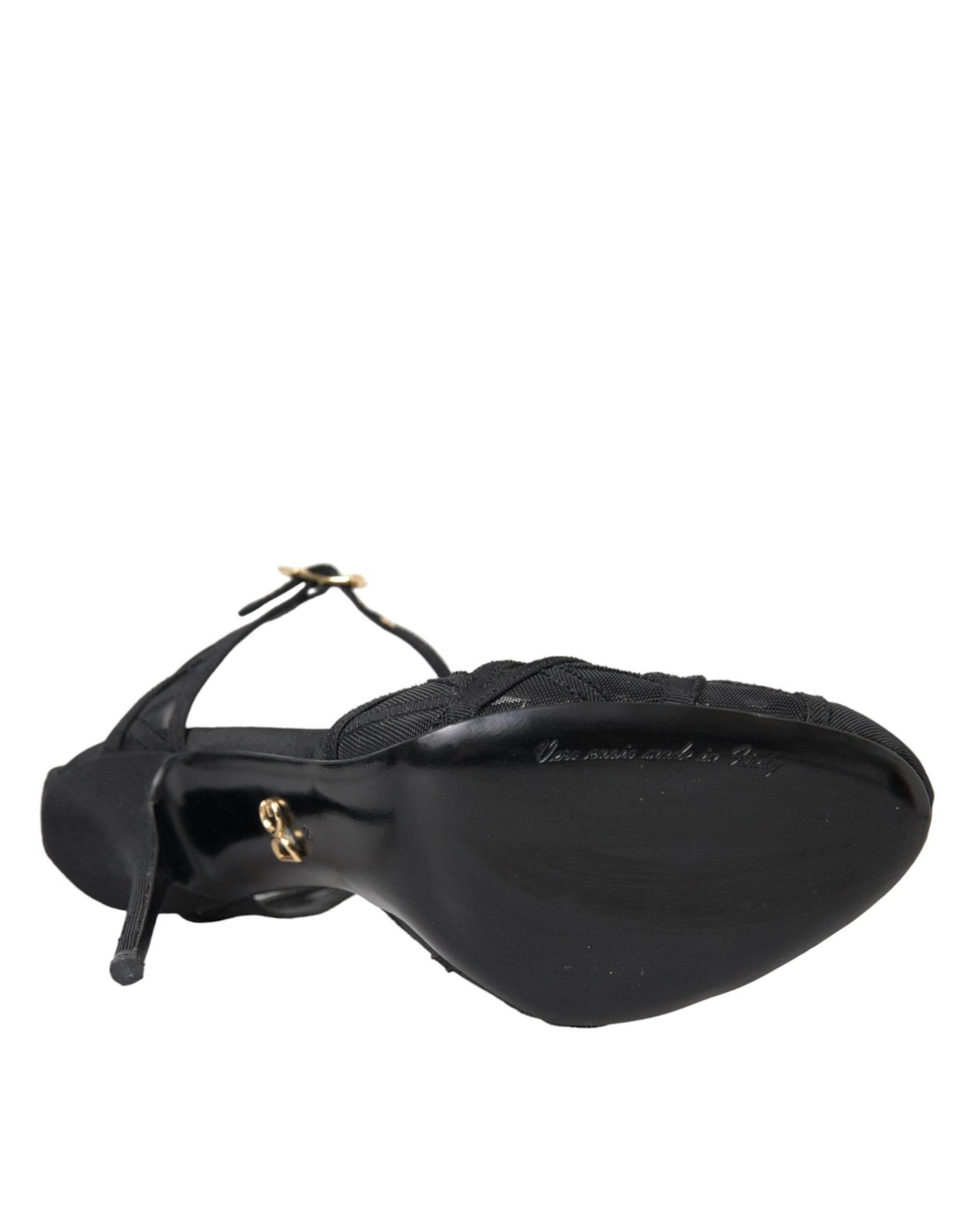 Dolce & Gabbana Black Mesh Ankle Strap Heels Sandals Shoes - Hilstor