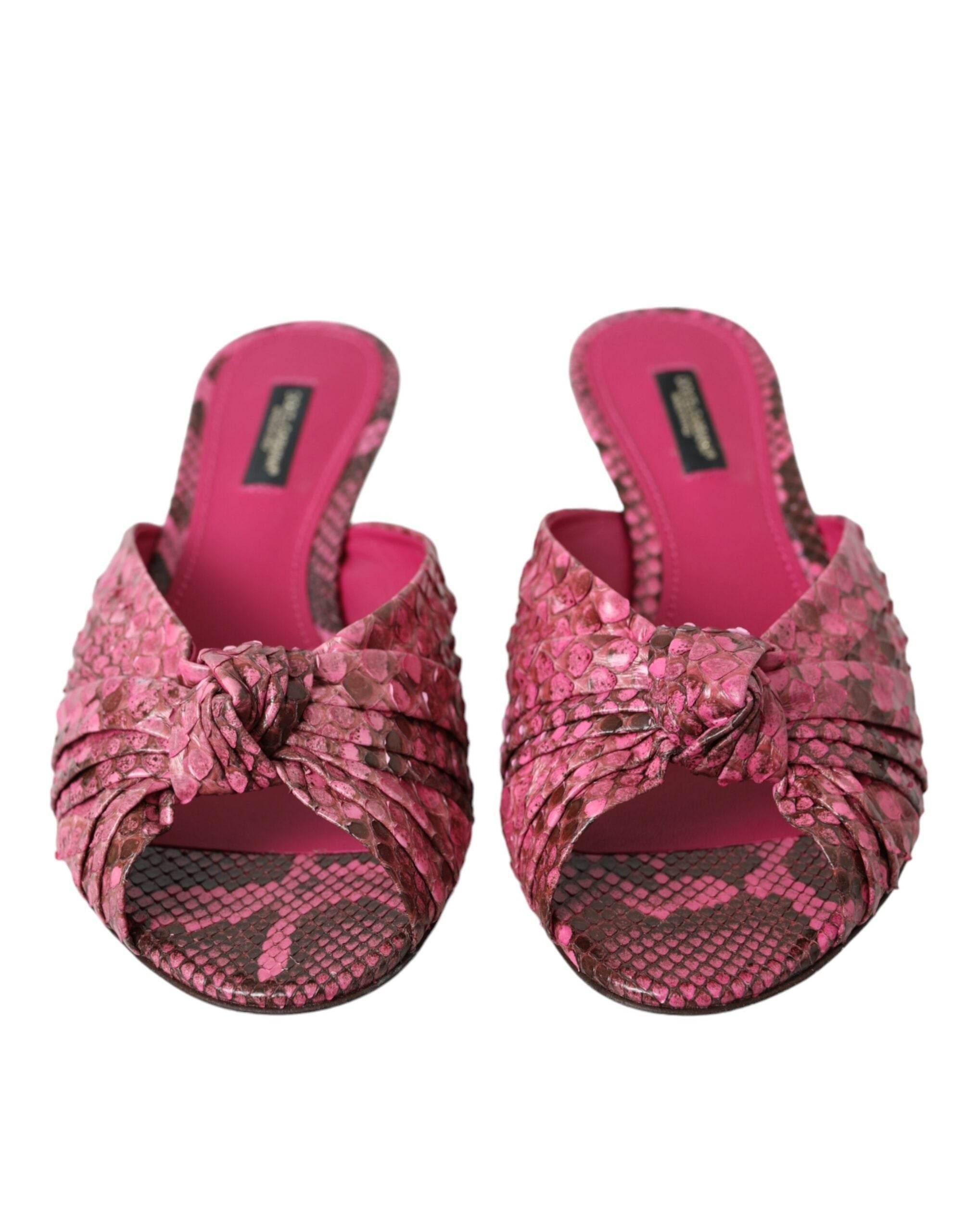 Dolce & Gabbana Pink Exotic Leather Kitten Heels Slides Shoes - Hilstor