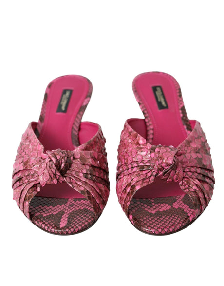Dolce & Gabbana Pink Exotic Leather Kitten Heels Slides Shoes - Hilstor