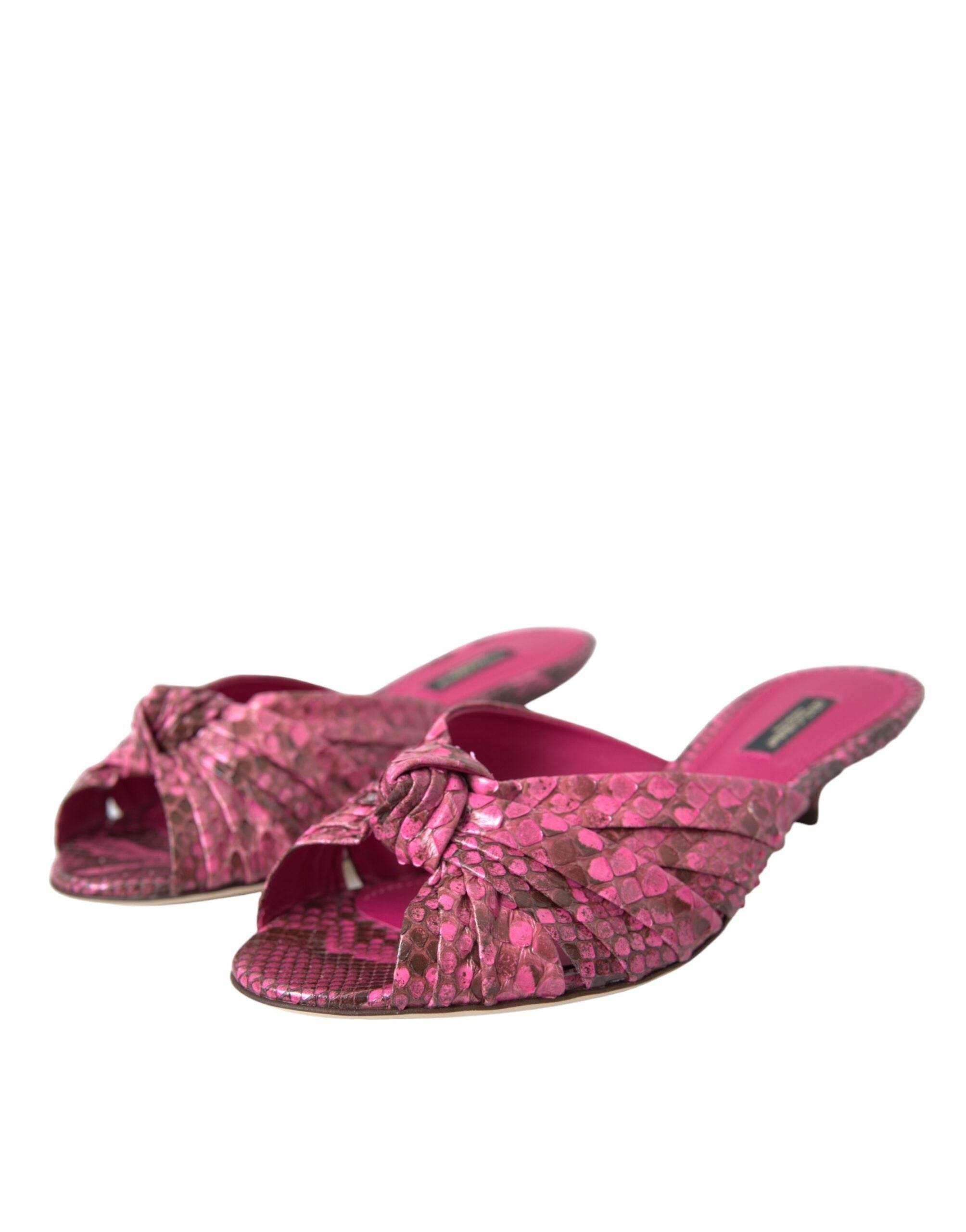 Dolce & Gabbana Pink Exotic Leather Kitten Heels Slides Shoes - Hilstor