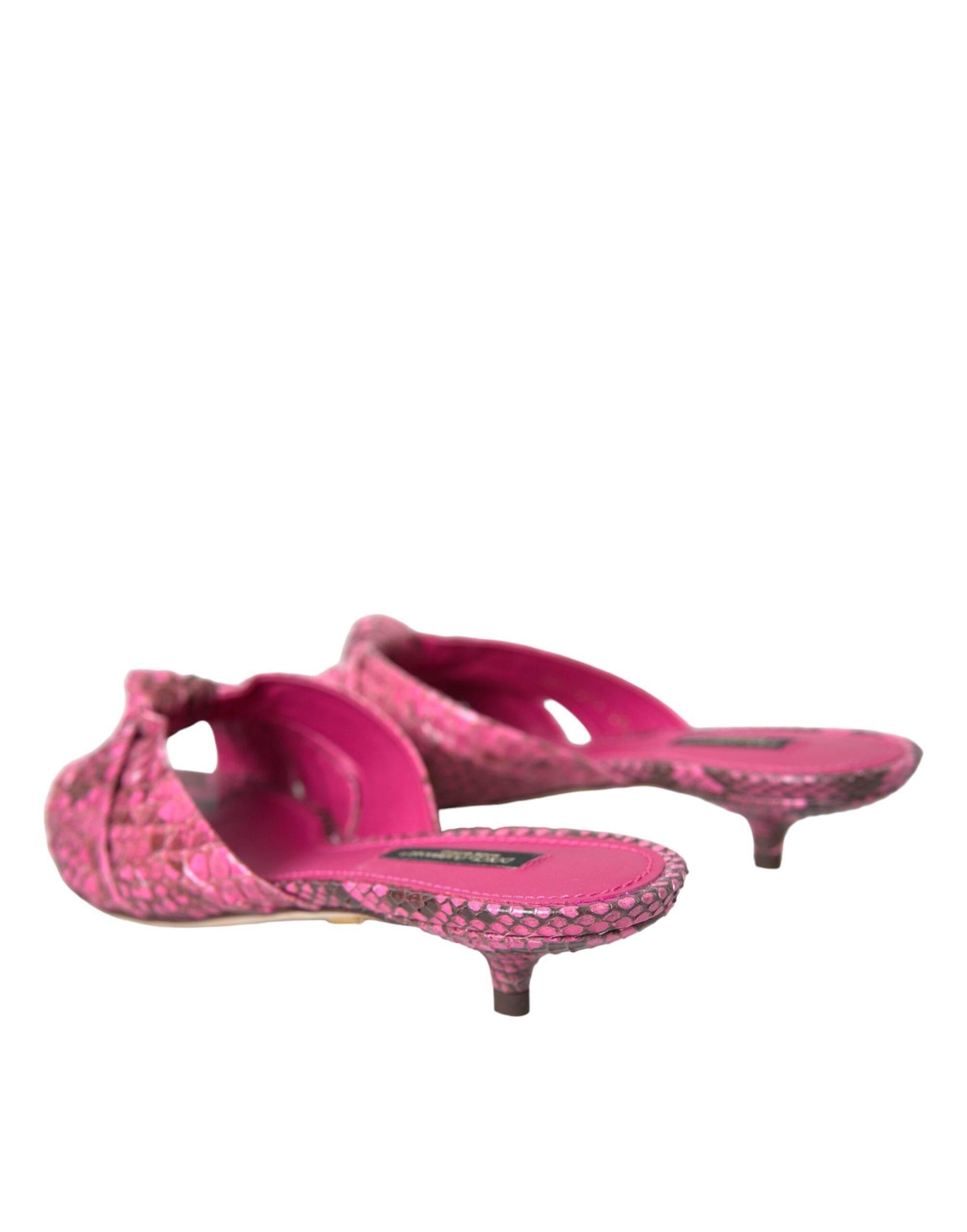 Dolce & Gabbana Pink Exotic Leather Kitten Heels Slides Shoes - Hilstor
