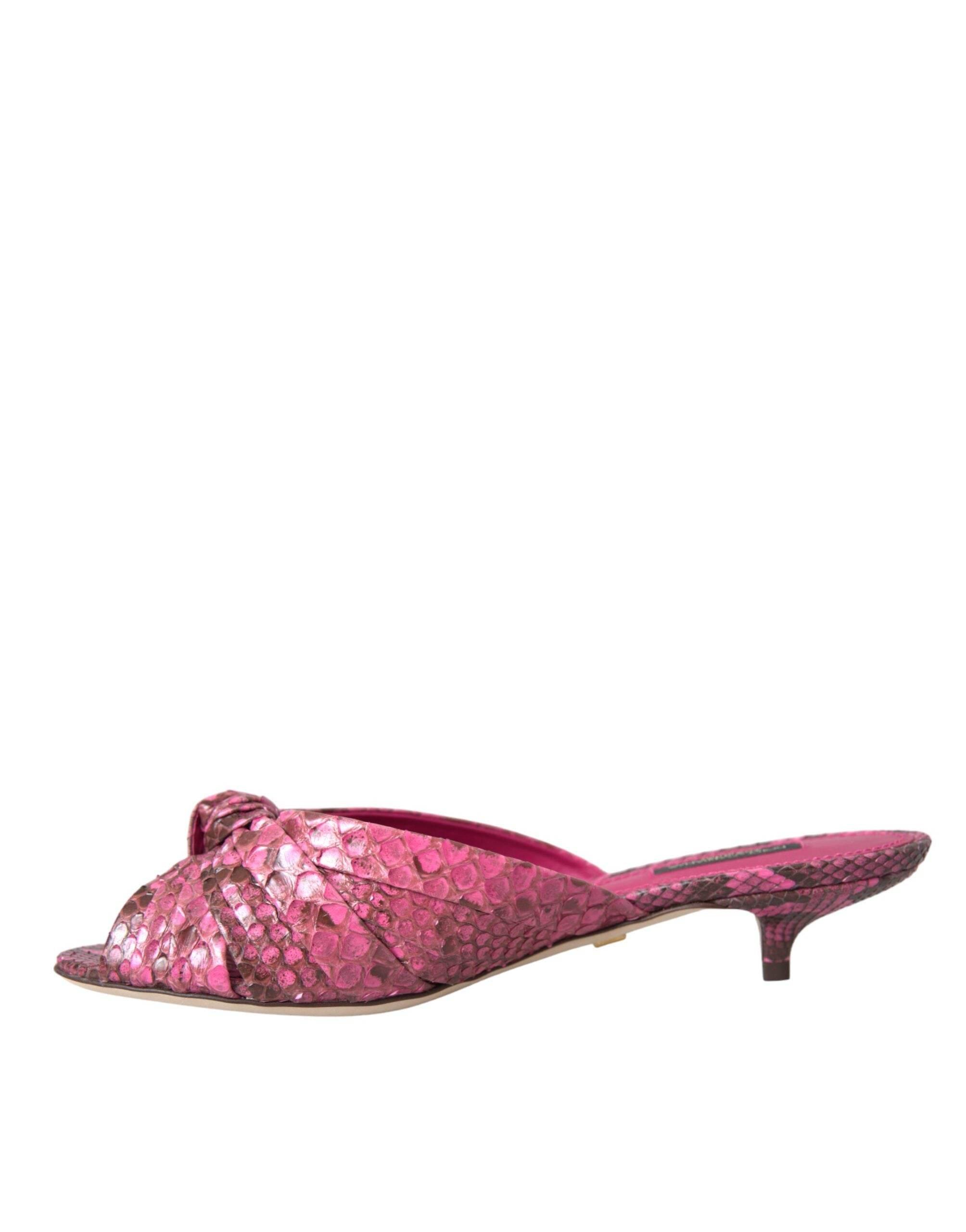 Dolce & Gabbana Pink Exotic Leather Kitten Heels Slides Shoes - Hilstor