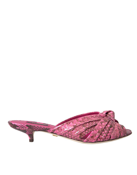 Dolce & Gabbana Pink Exotic Leather Kitten Heels Slides Shoes - Hilstor