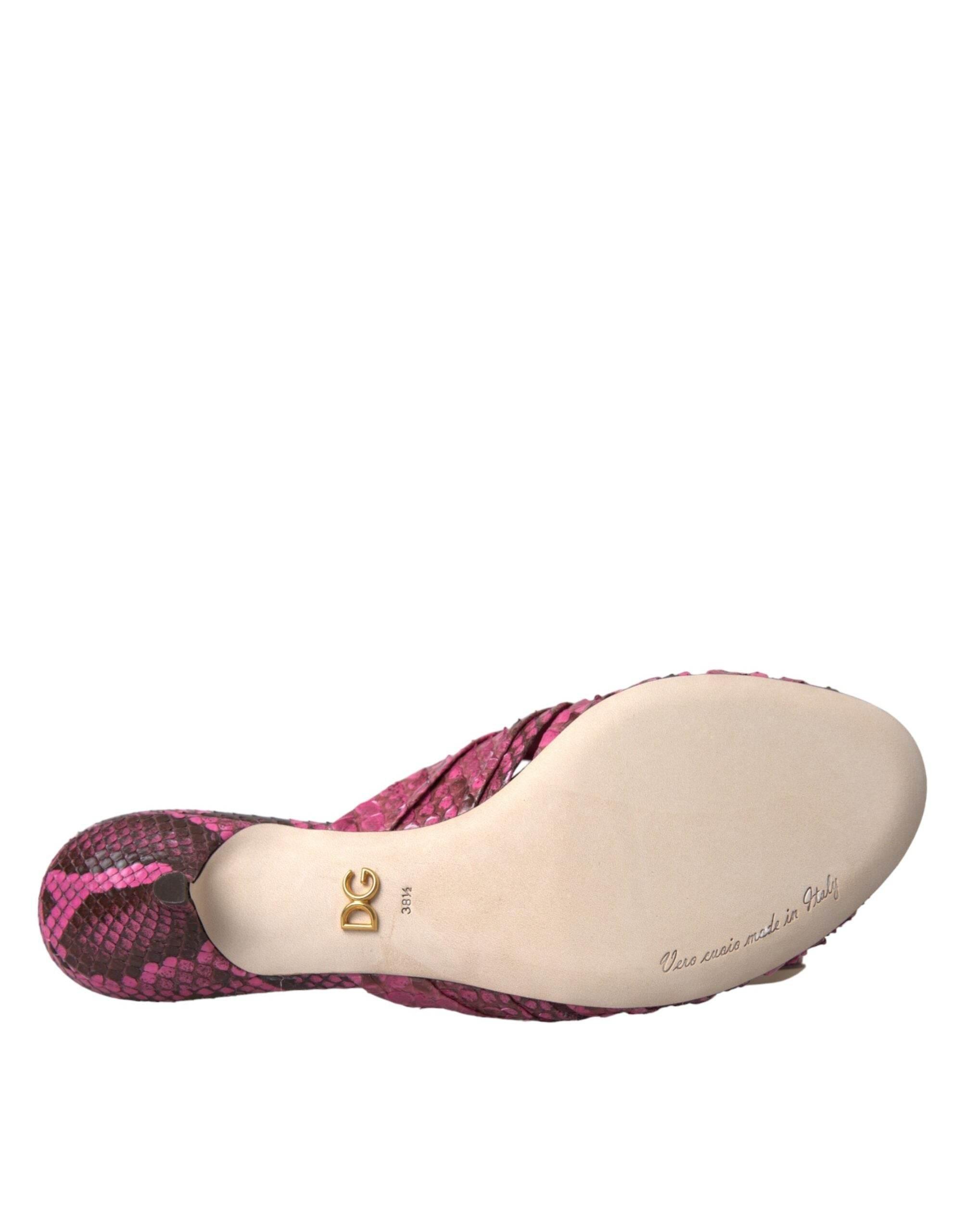Dolce & Gabbana Pink Exotic Leather Kitten Heels Slides Shoes - Hilstor