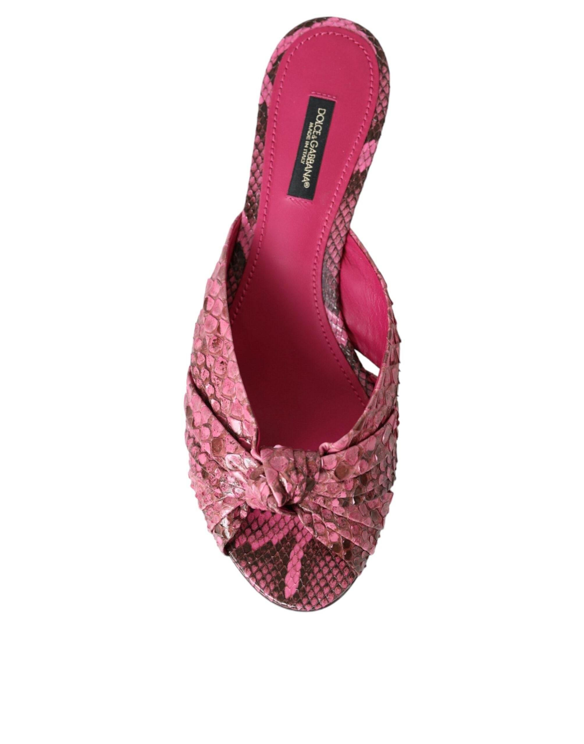Dolce & Gabbana Pink Exotic Leather Kitten Heels Slides Shoes - Hilstor