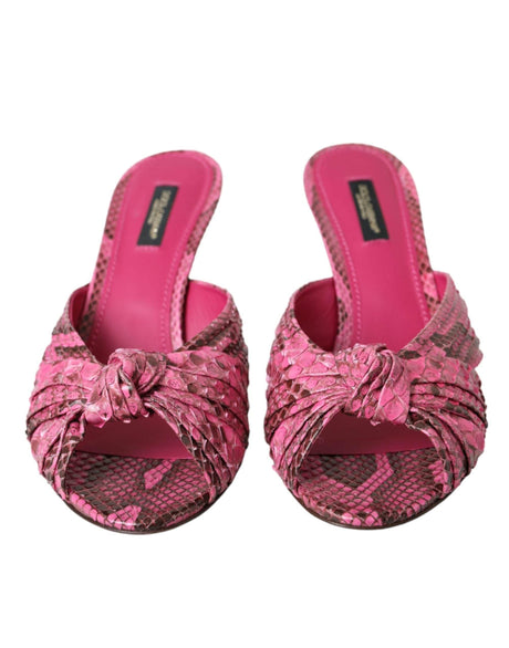 Dolce & Gabbana Pink Exotic Leather Kitten Heels Slides Shoes - Hilstor