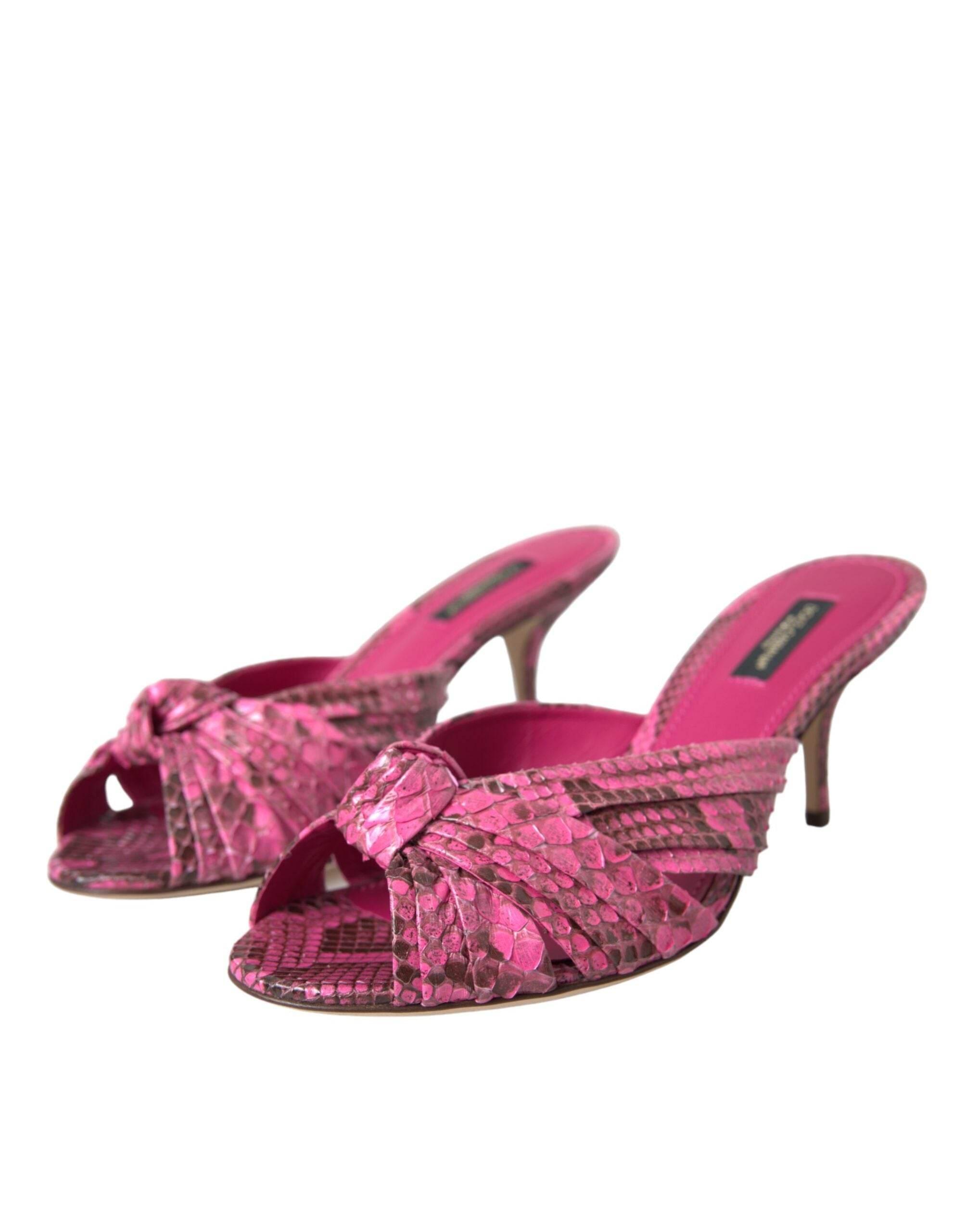 Dolce & Gabbana Pink Exotic Leather Kitten Heels Slides Shoes - Hilstor