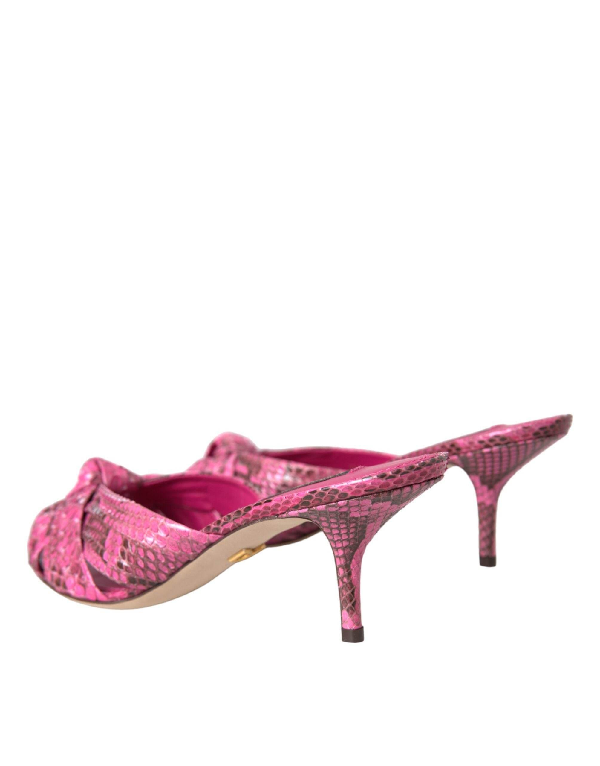 Dolce & Gabbana Pink Exotic Leather Kitten Heels Slides Shoes - Hilstor