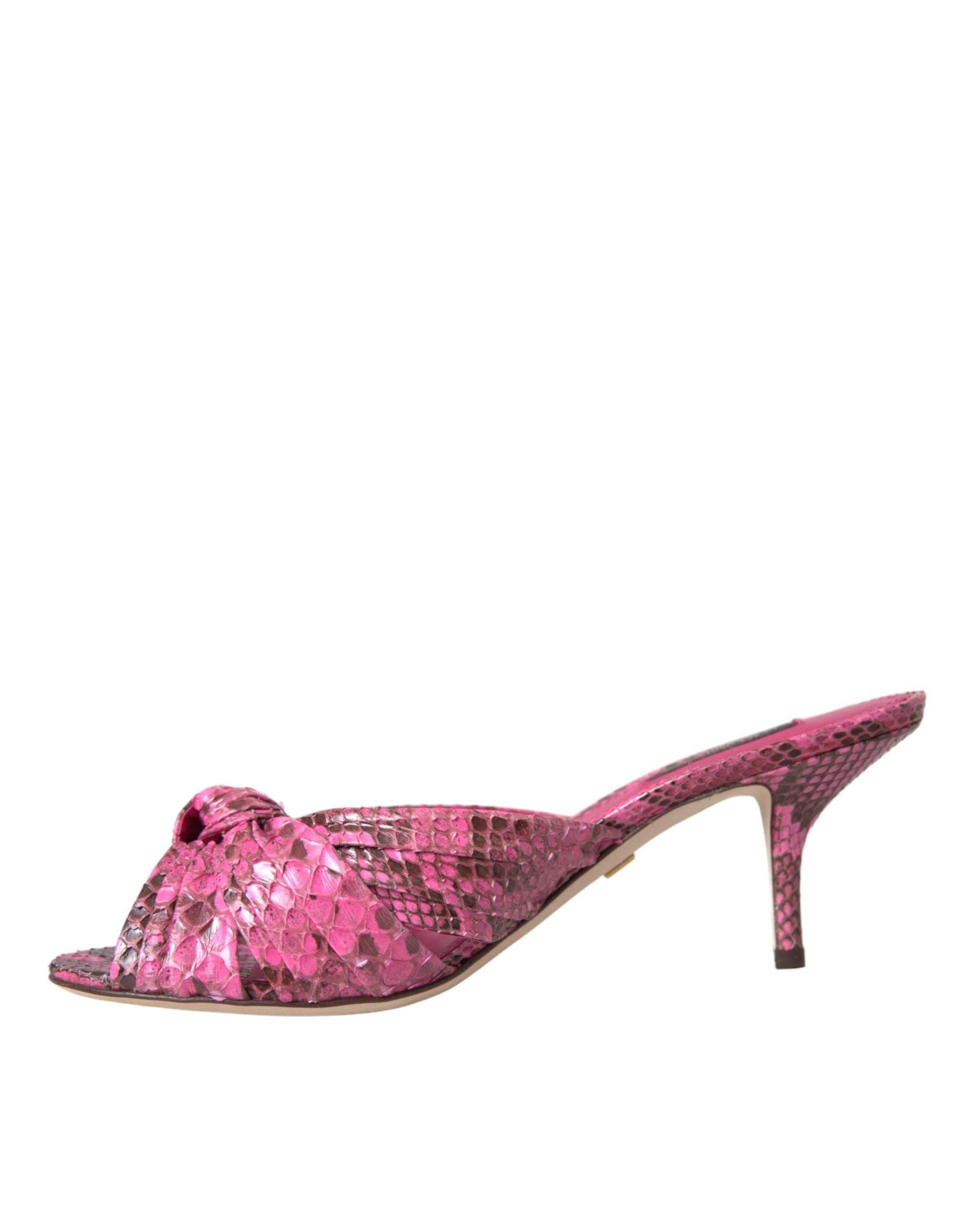 Dolce & Gabbana Pink Exotic Leather Kitten Heels Slides Shoes - Hilstor