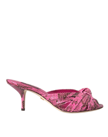 Dolce & Gabbana Pink Exotic Leather Kitten Heels Slides Shoes - Hilstor