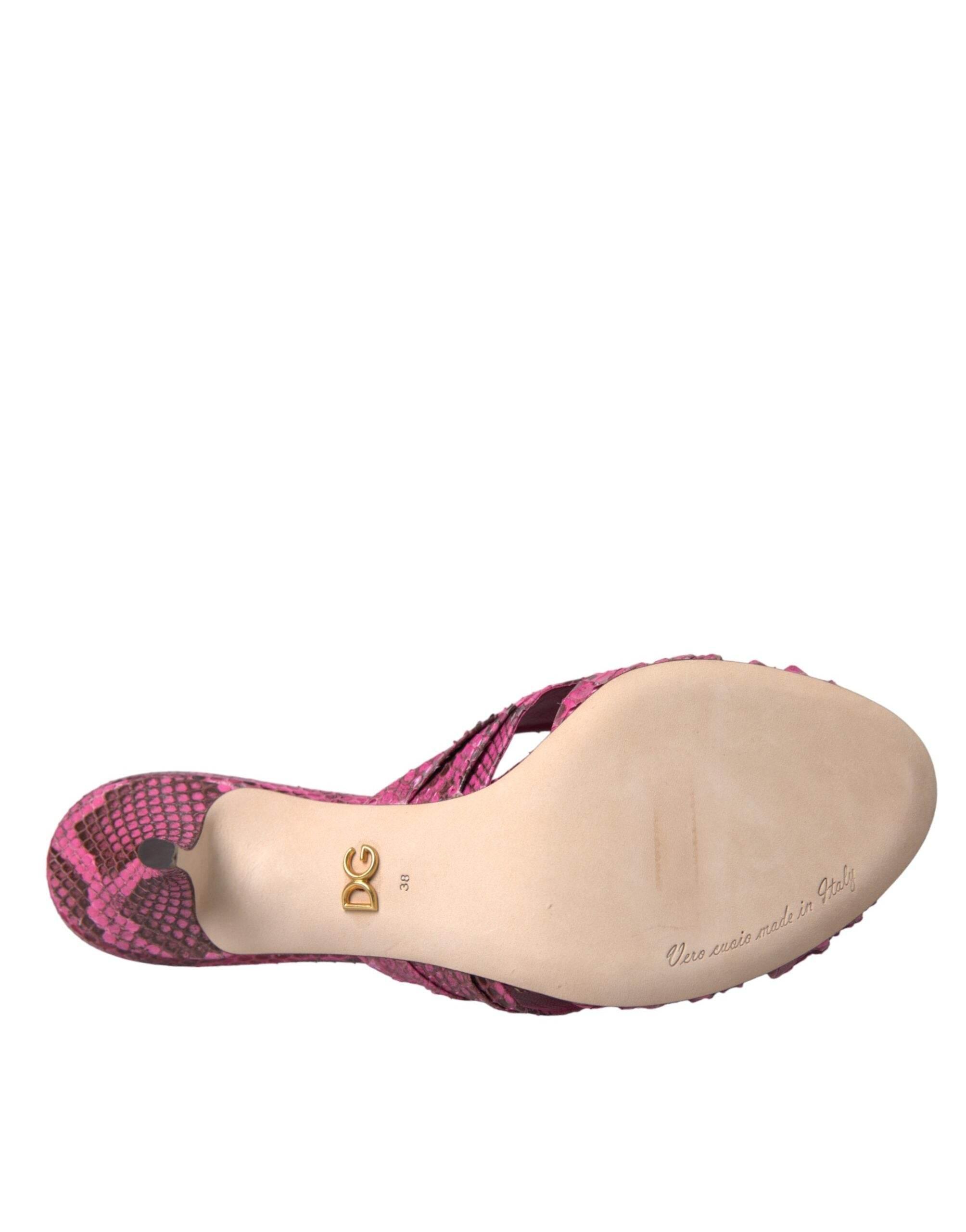 Dolce & Gabbana Pink Exotic Leather Kitten Heels Slides Shoes - Hilstor
