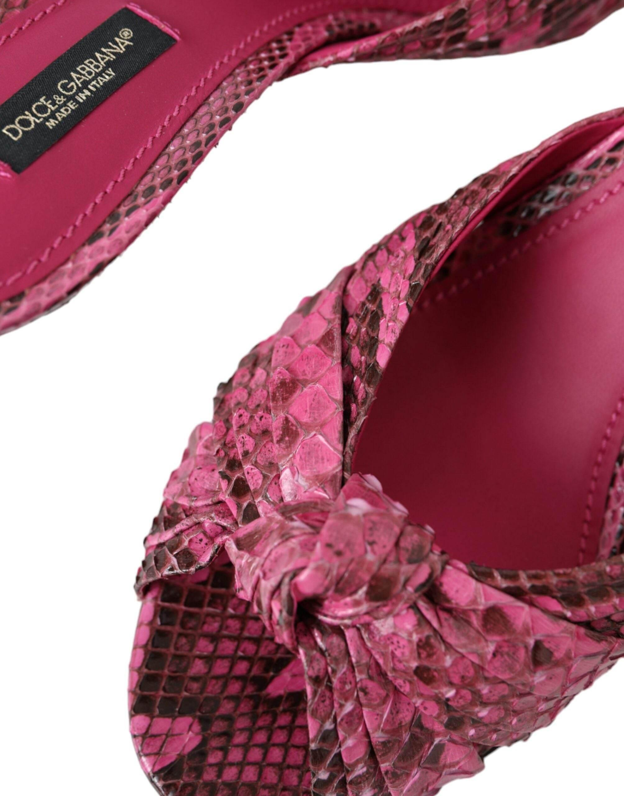 Dolce & Gabbana Pink Exotic Leather Kitten Heels Slides Shoes - Hilstor