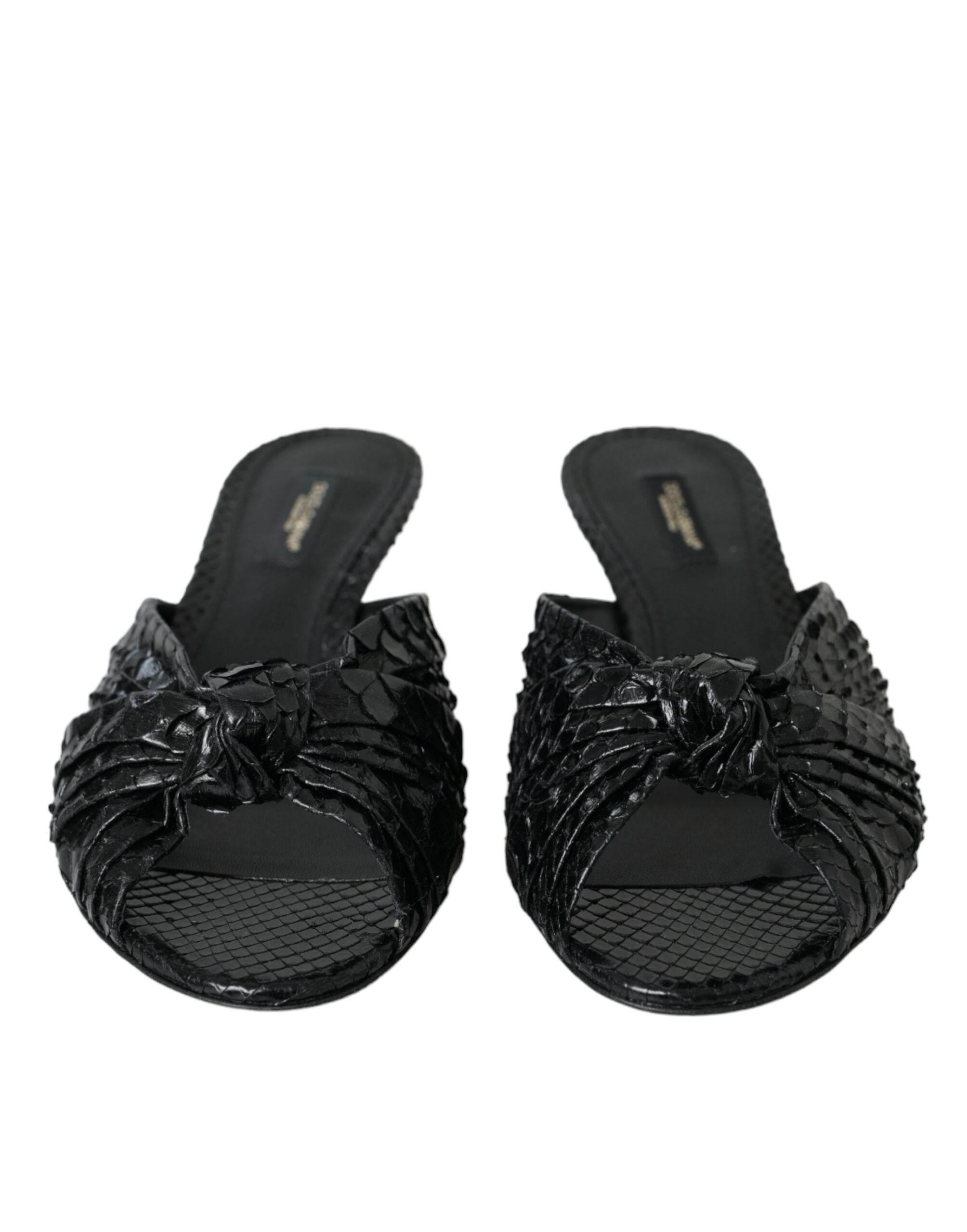 Dolce & Gabbana Black Exotic Leather Heels Slides Shoes - Hilstor