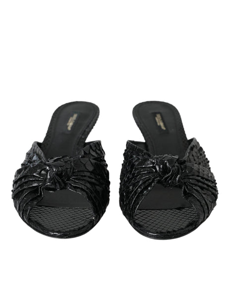 Dolce & Gabbana Black Exotic Leather Heels Slides Shoes - Hilstor