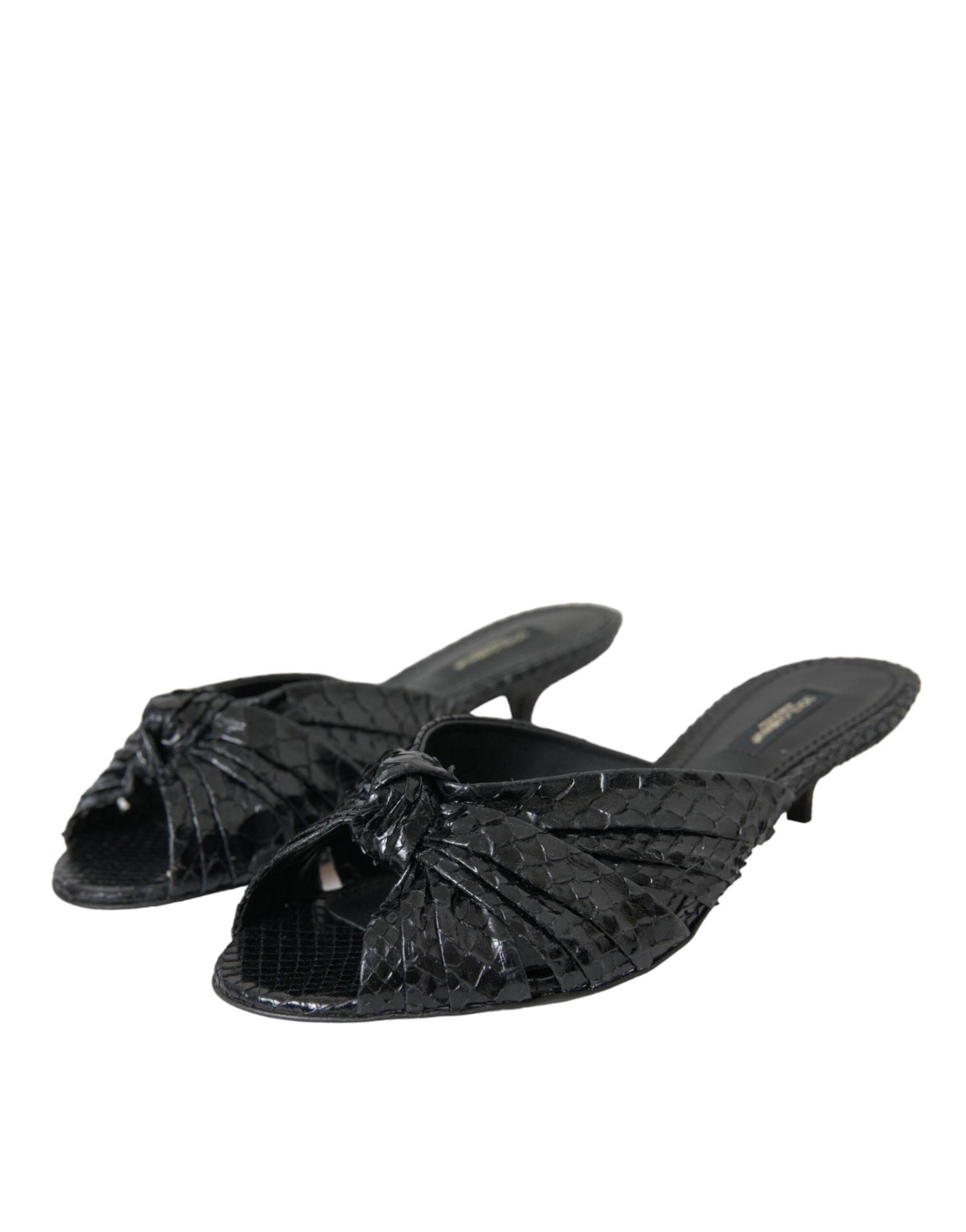 Dolce & Gabbana Black Exotic Leather Heels Slides Shoes - Hilstor