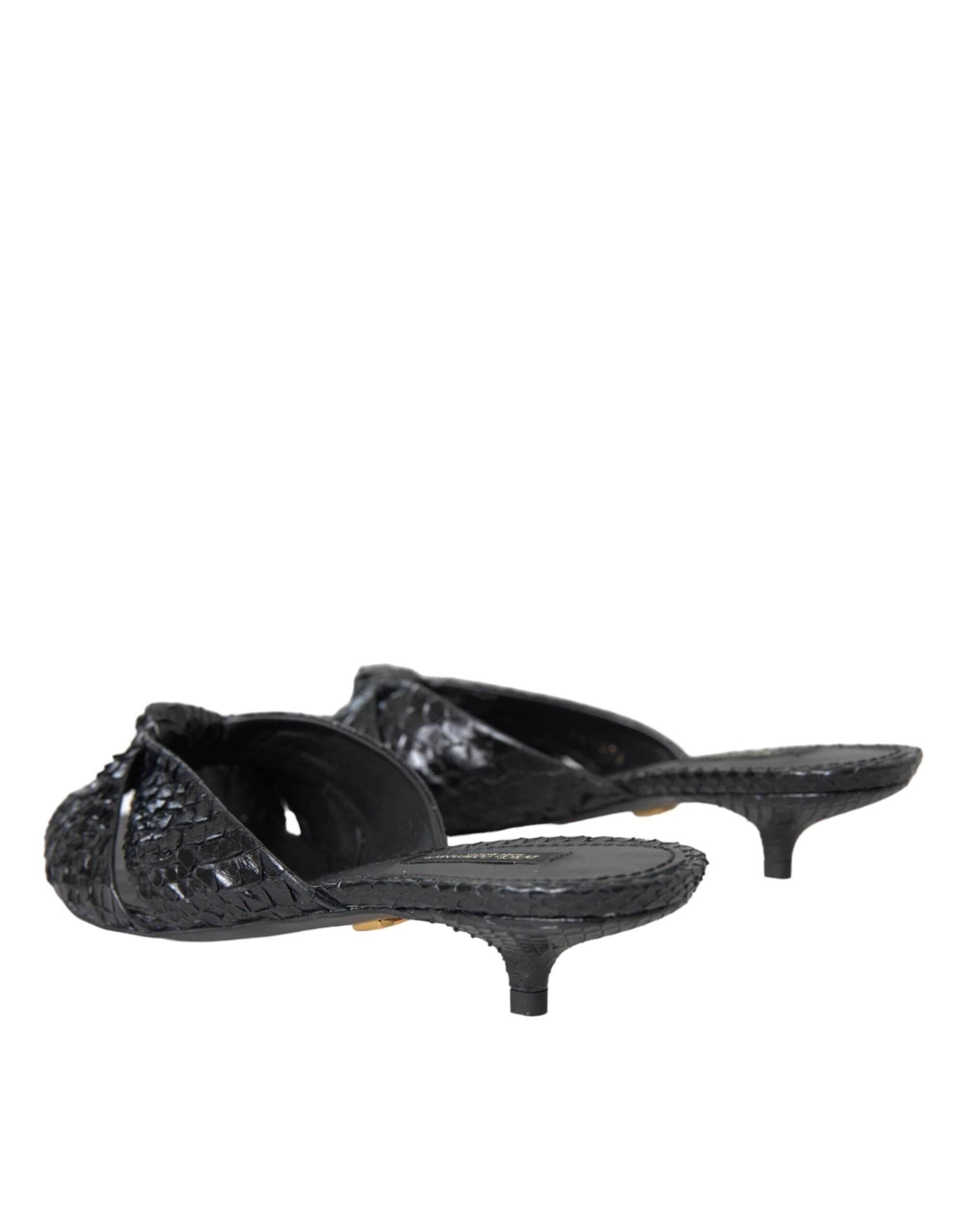 Dolce & Gabbana Black Exotic Leather Heels Slides Shoes - Hilstor