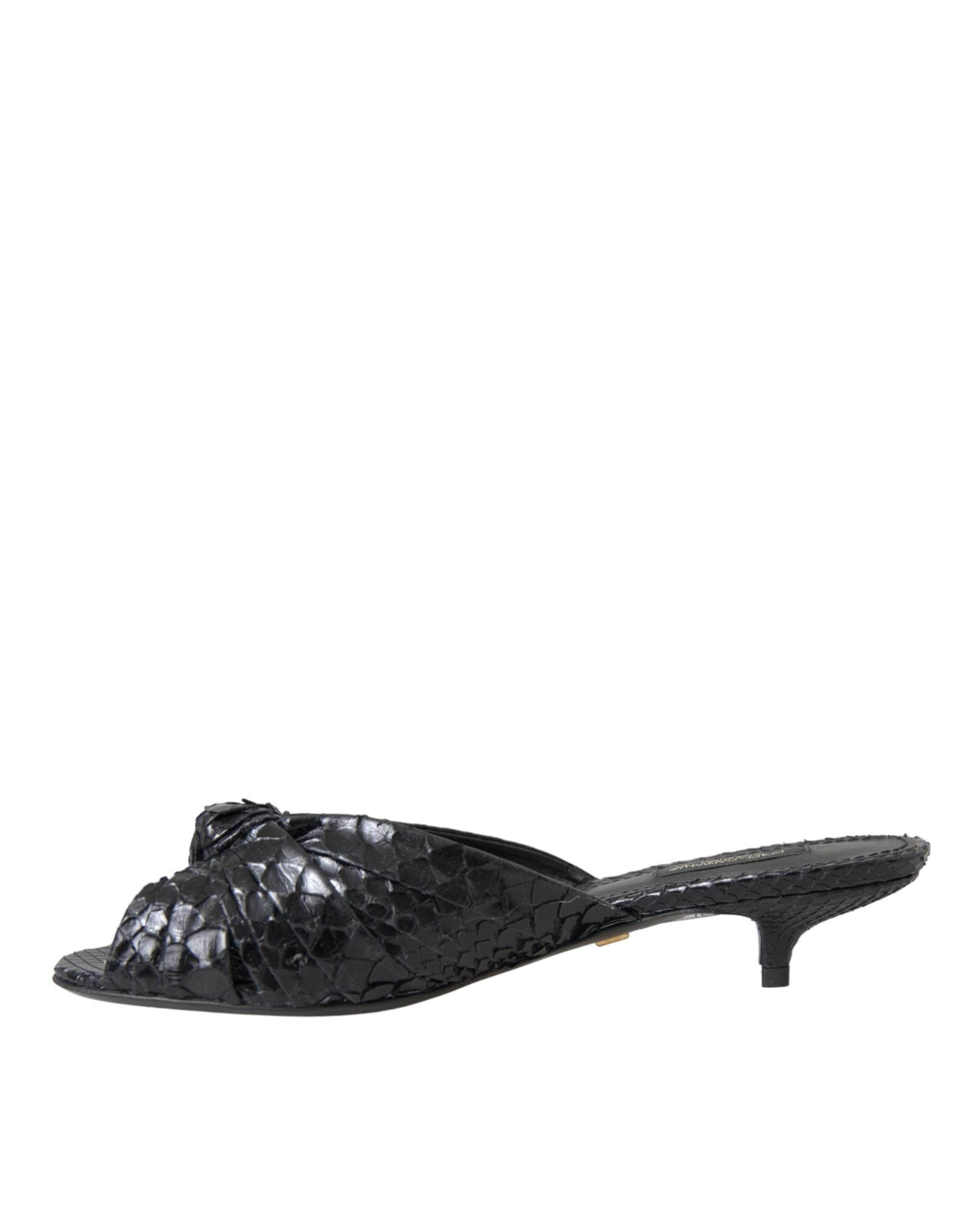 Dolce & Gabbana Black Exotic Leather Heels Slides Shoes - Hilstor