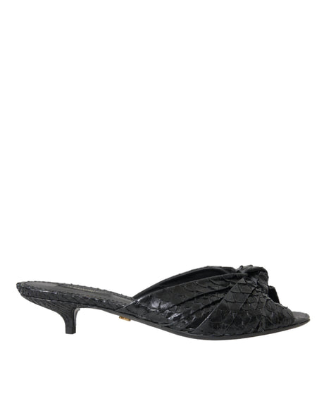 Dolce & Gabbana Black Exotic Leather Heels Slides Shoes - Hilstor