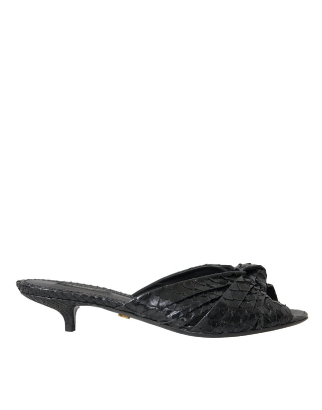 Dolce & Gabbana Black Exotic Leather Heels Slides Shoes - Hilstor