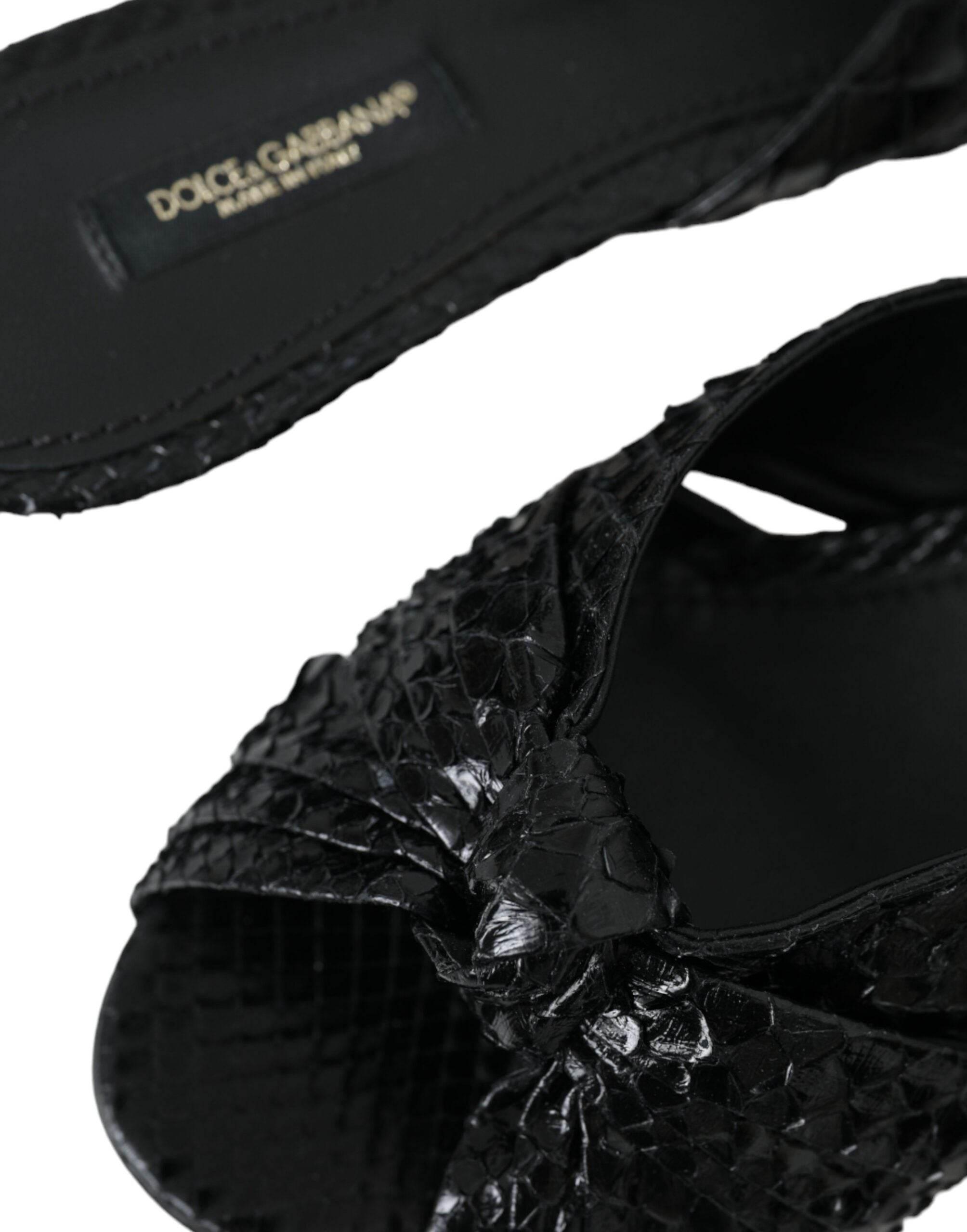 Dolce & Gabbana Black Exotic Leather Heels Slides Shoes - Hilstor