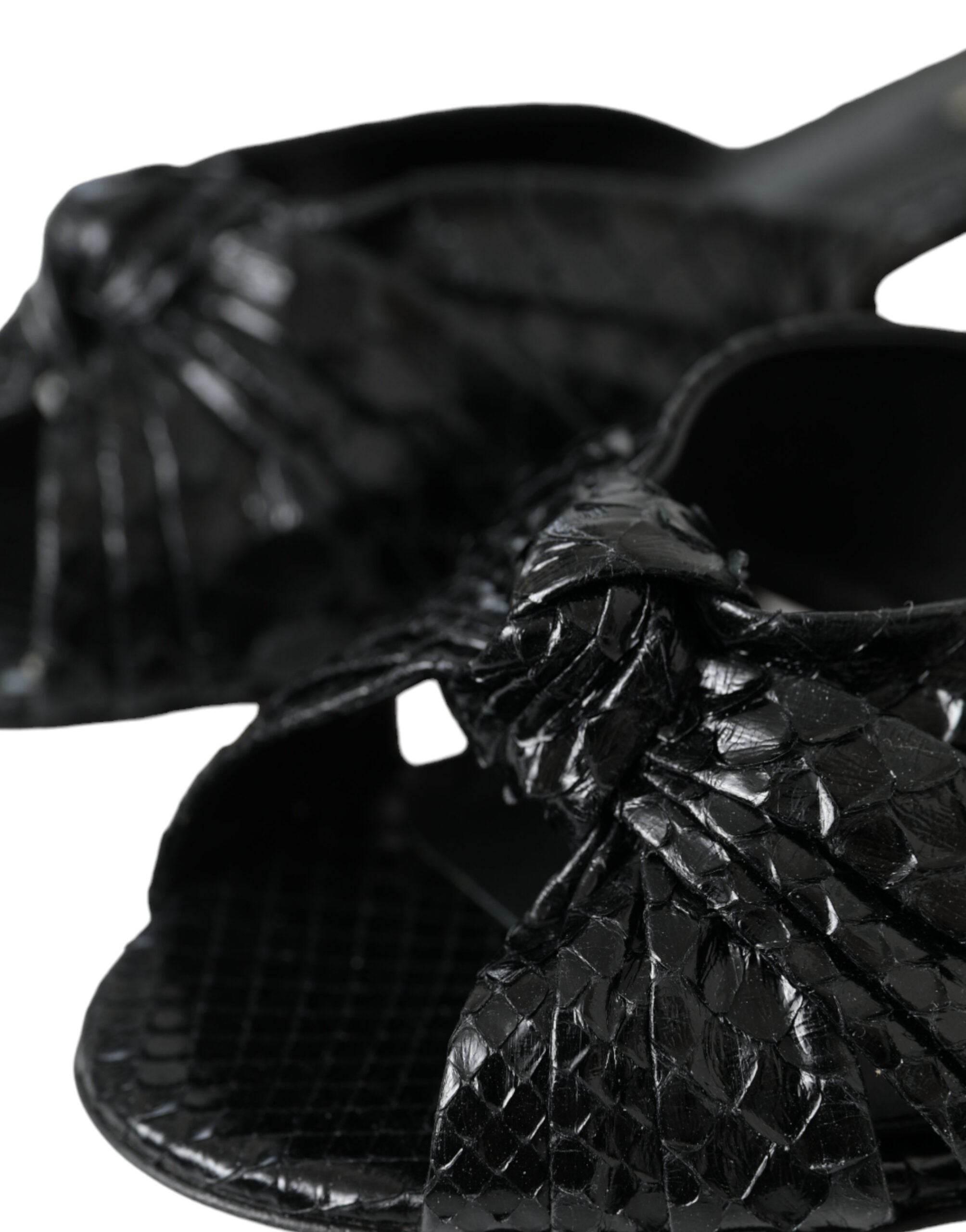 Dolce & Gabbana Black Exotic Leather Heels Slides Shoes - Hilstor