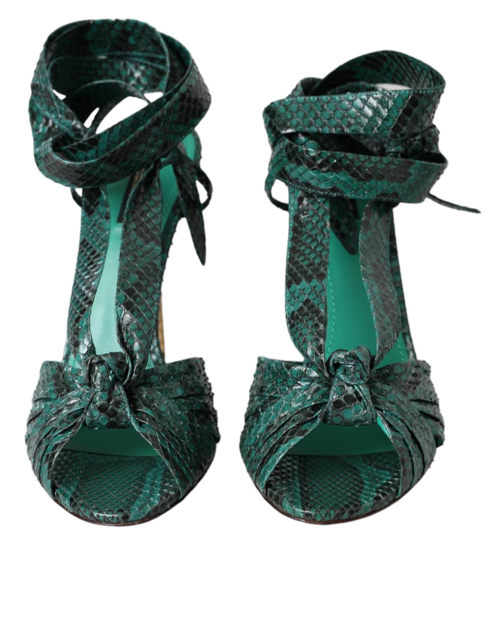 Dolce & Gabbana Green Exotic Leather Heels Sandals Shoes - Hilstor
