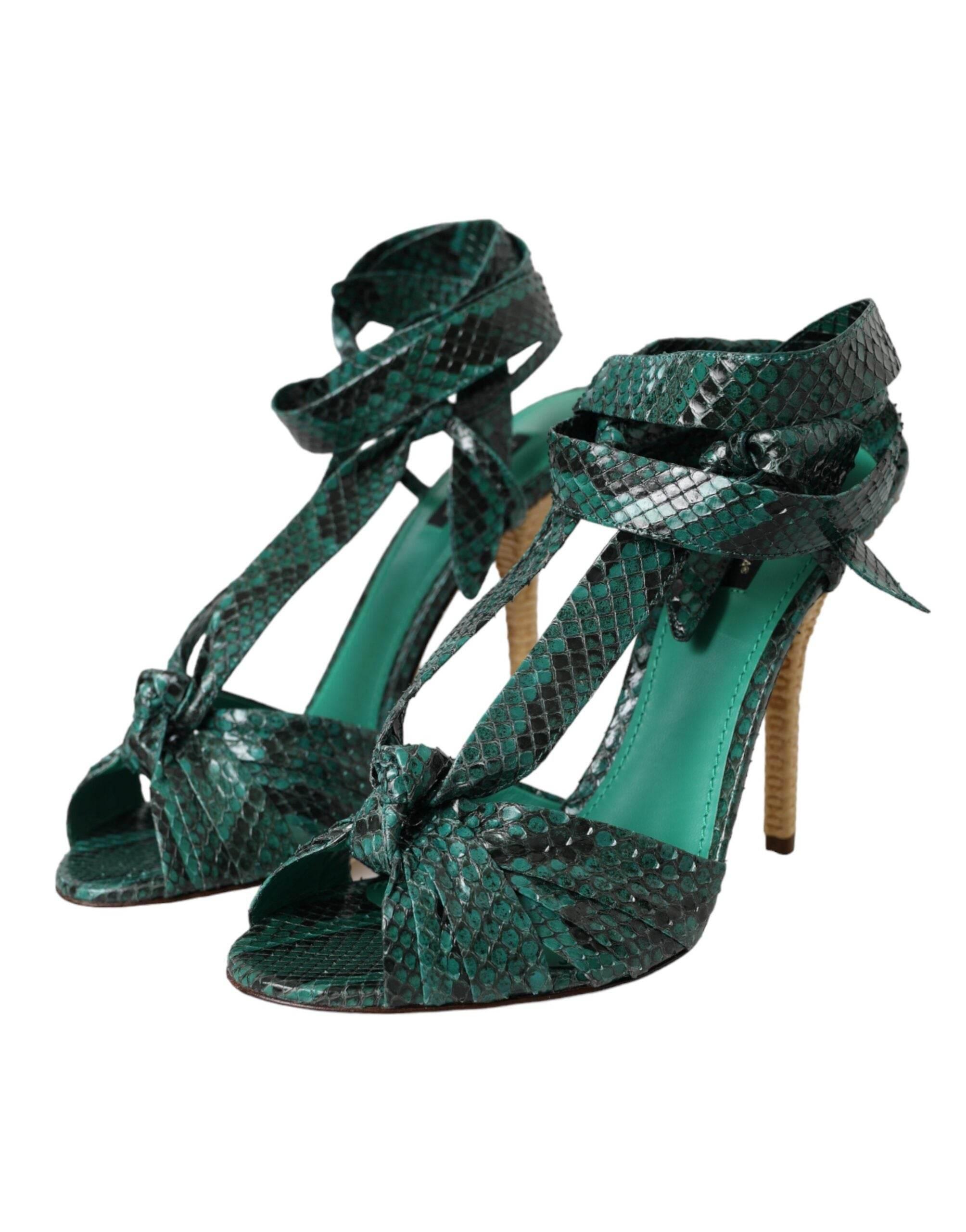 Dolce & Gabbana Green Exotic Leather Heels Sandals Shoes - Hilstor