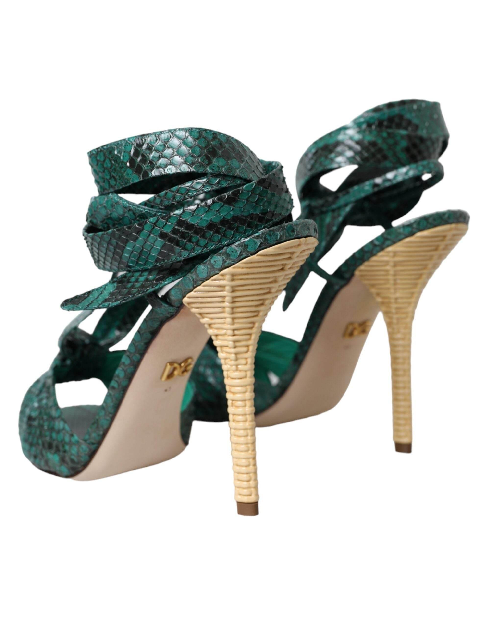 Dolce & Gabbana Green Exotic Leather Heels Sandals Shoes - Hilstor