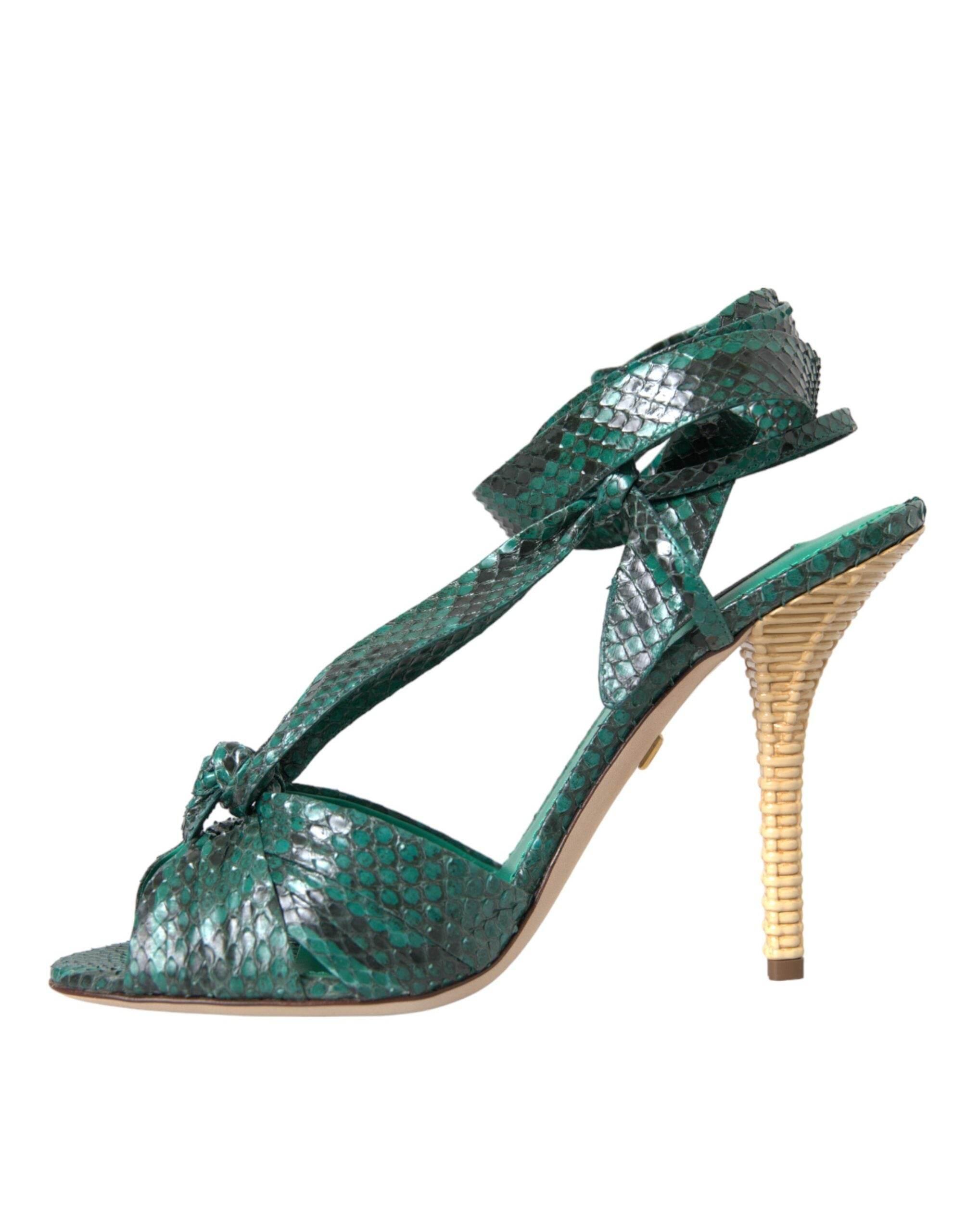 Dolce & Gabbana Green Exotic Leather Heels Sandals Shoes - Hilstor