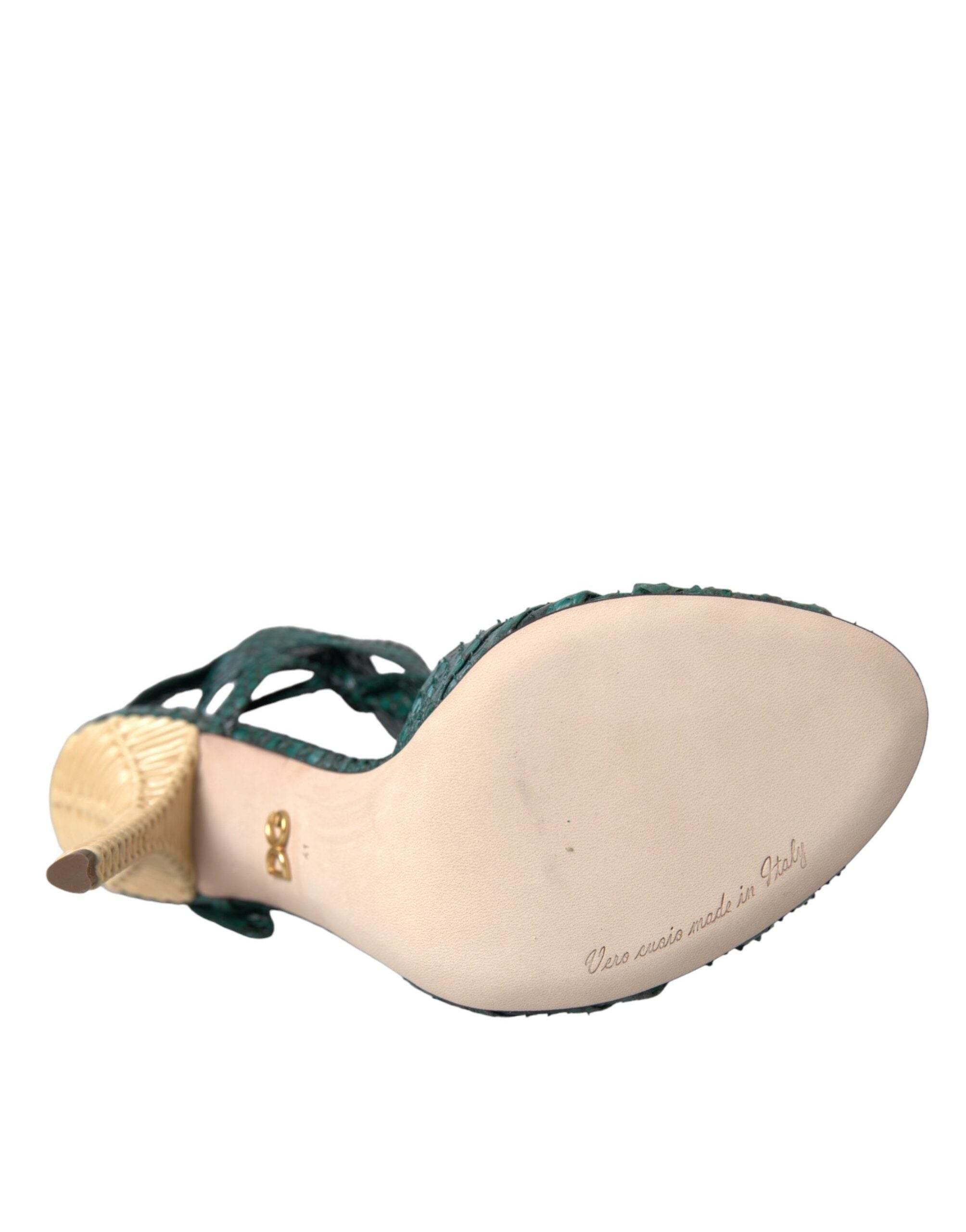 Dolce & Gabbana Green Exotic Leather Heels Sandals Shoes - Hilstor