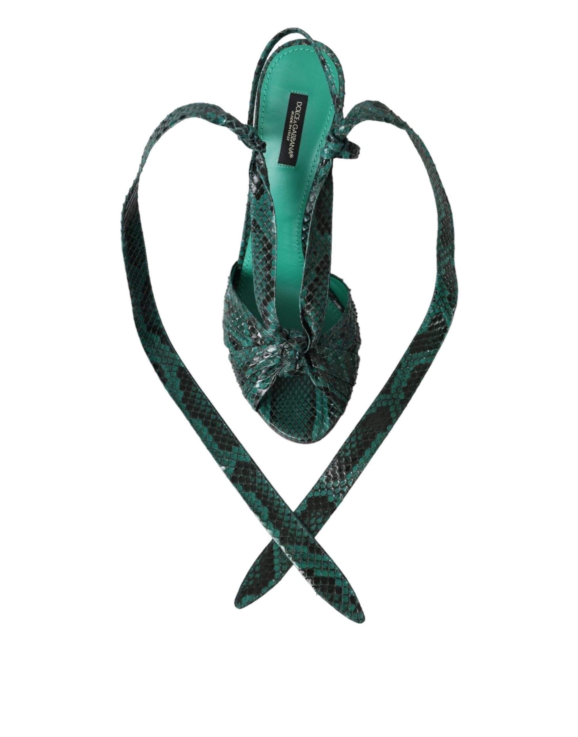 Dolce & Gabbana Green Exotic Leather Heels Sandals Shoes - Hilstor