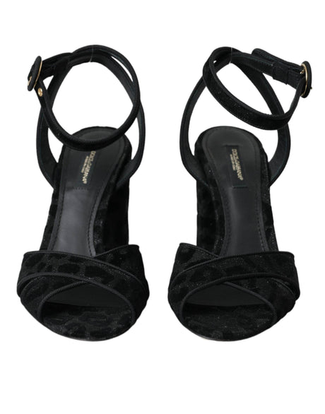 Dolce & Gabbana Black Leopard Suede Heels Sandals Shoes - Hilstor