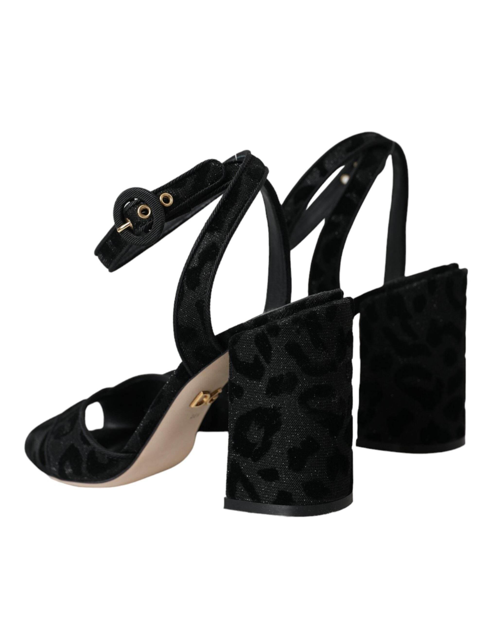 Dolce & Gabbana Black Leopard Suede Heels Sandals Shoes - Hilstor