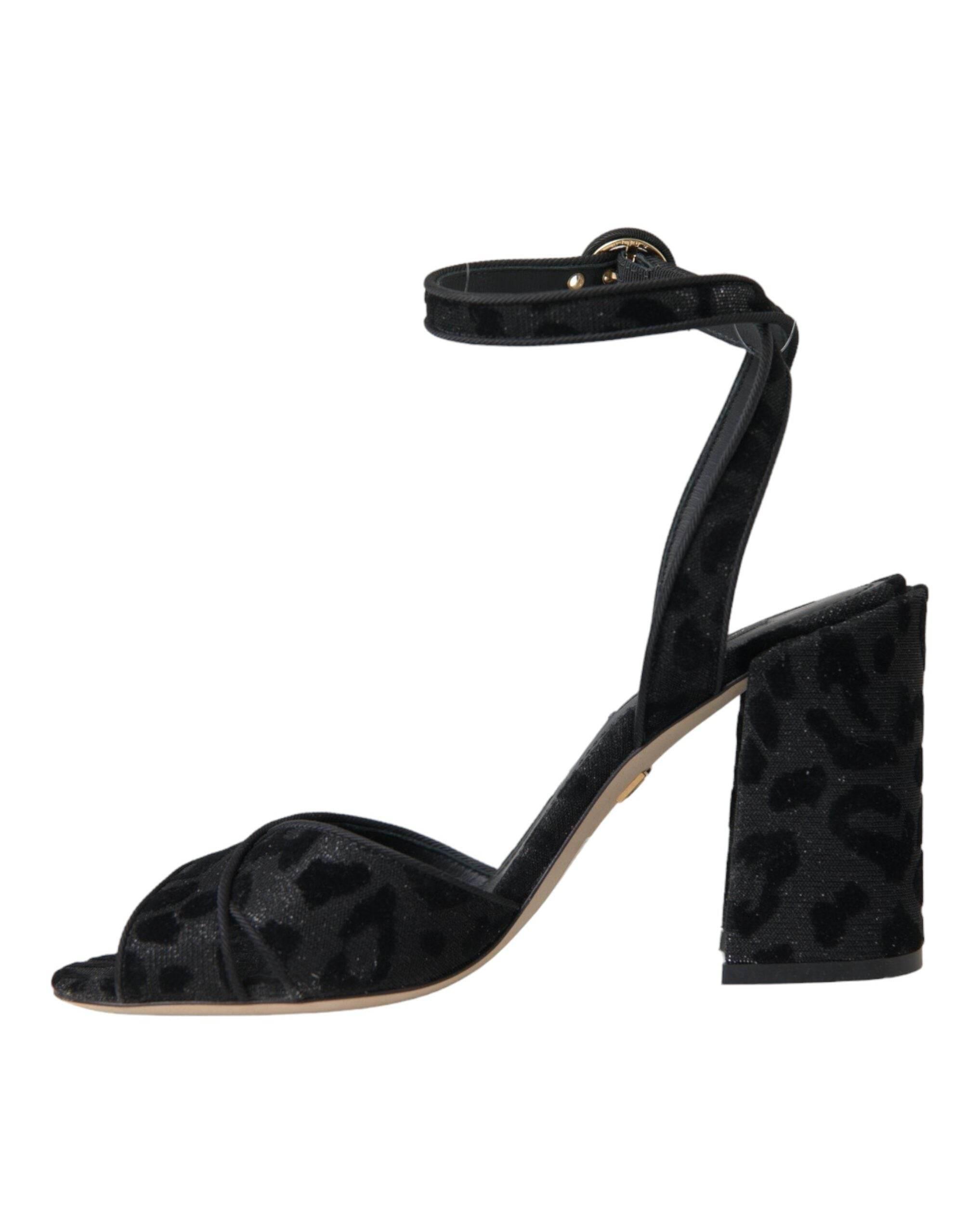 Dolce & Gabbana Black Leopard Suede Heels Sandals Shoes - Hilstor