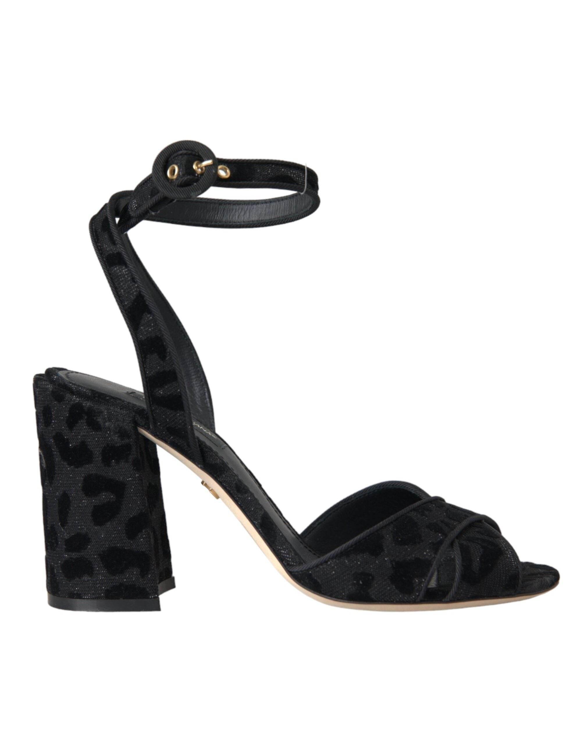 Dolce & Gabbana Black Leopard Suede Heels Sandals Shoes - Hilstor