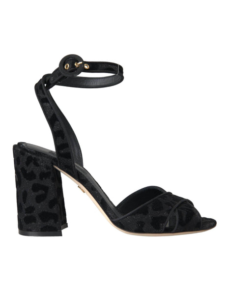 Dolce & Gabbana Black Leopard Suede Heels Sandals Shoes - Hilstor