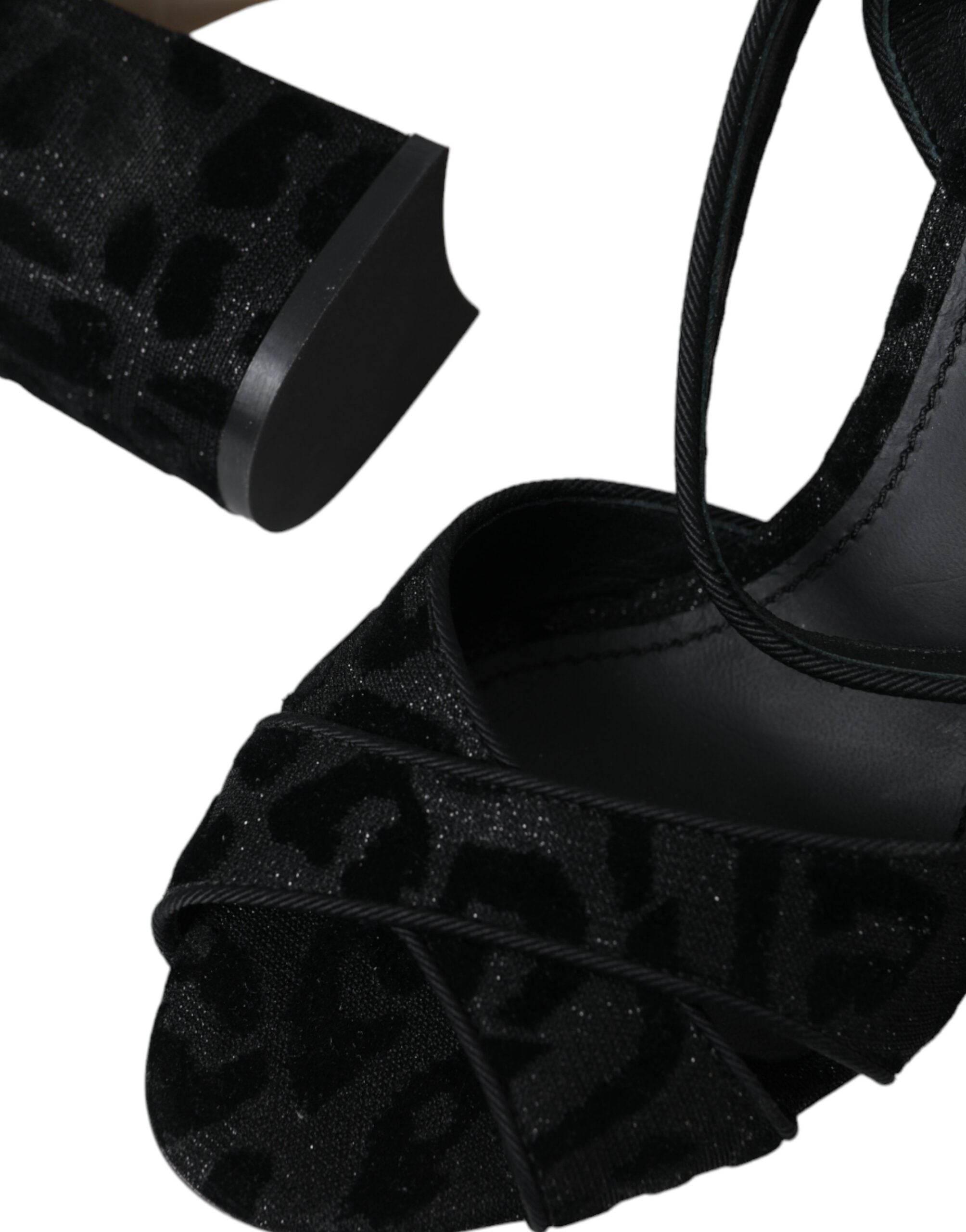 Dolce & Gabbana Black Leopard Suede Heels Sandals Shoes - Hilstor