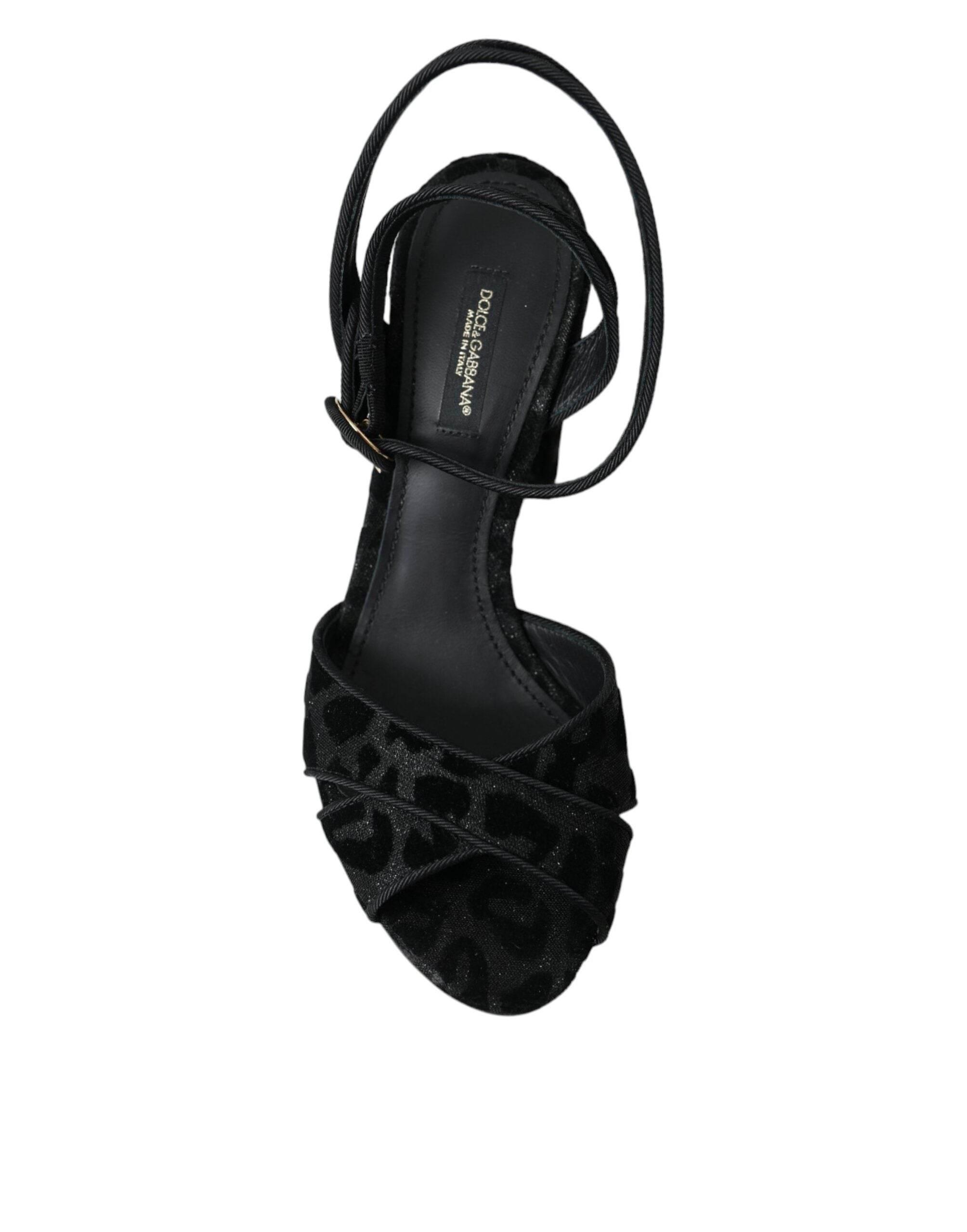 Dolce & Gabbana Black Leopard Suede Heels Sandals Shoes - Hilstor