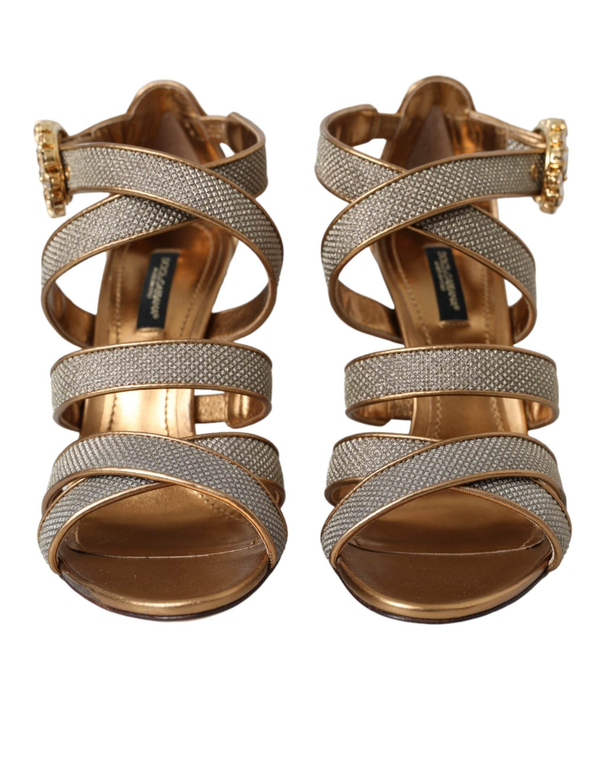 Dolce & Gabbana Bronze Crystal Strap Heels Sandals Shoes - Hilstor