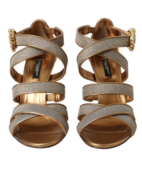 Dolce & Gabbana Bronze Crystal Strap Heels Sandals Shoes - Hilstor