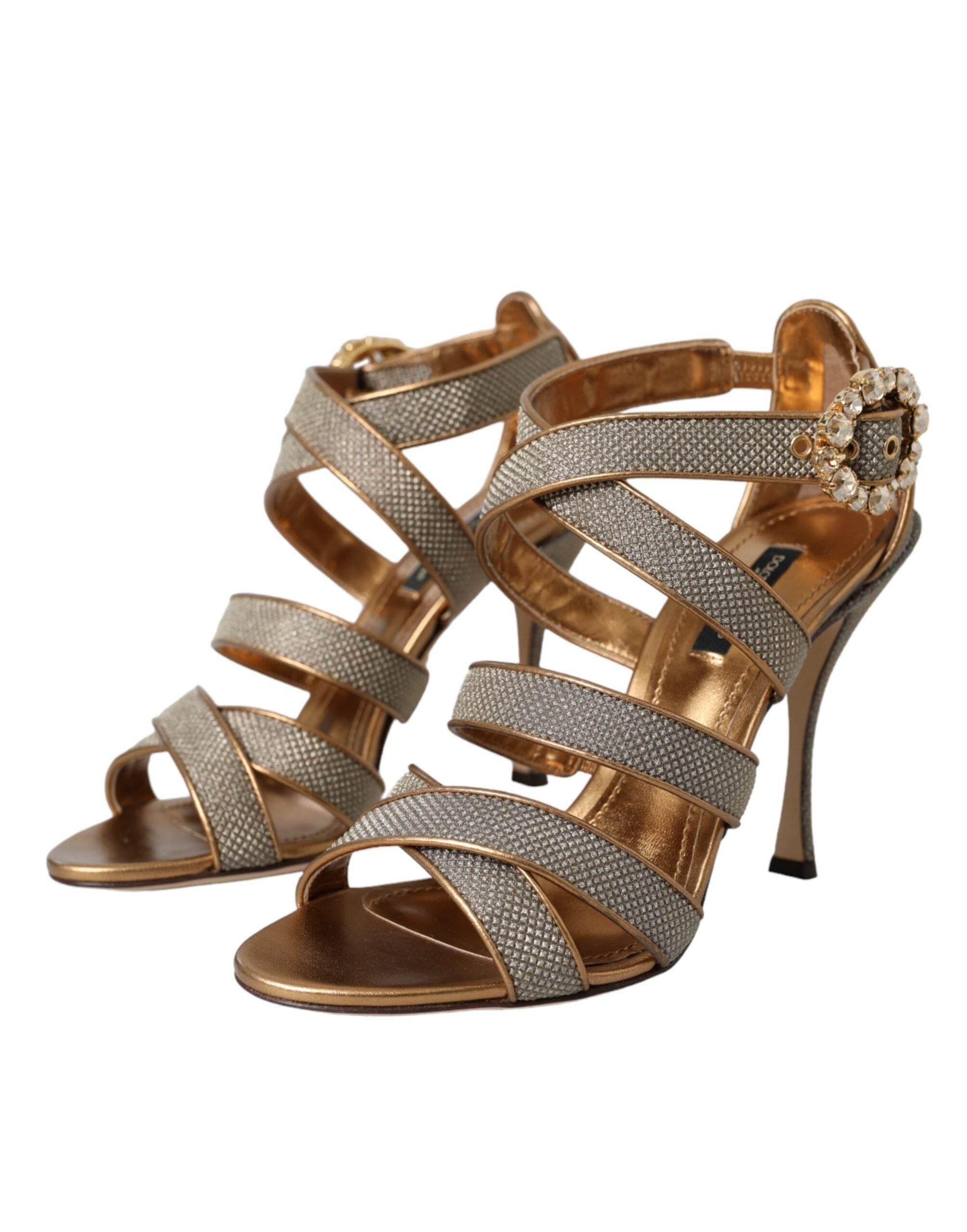 Dolce & Gabbana Bronze Crystal Strap Heels Sandals Shoes - Hilstor