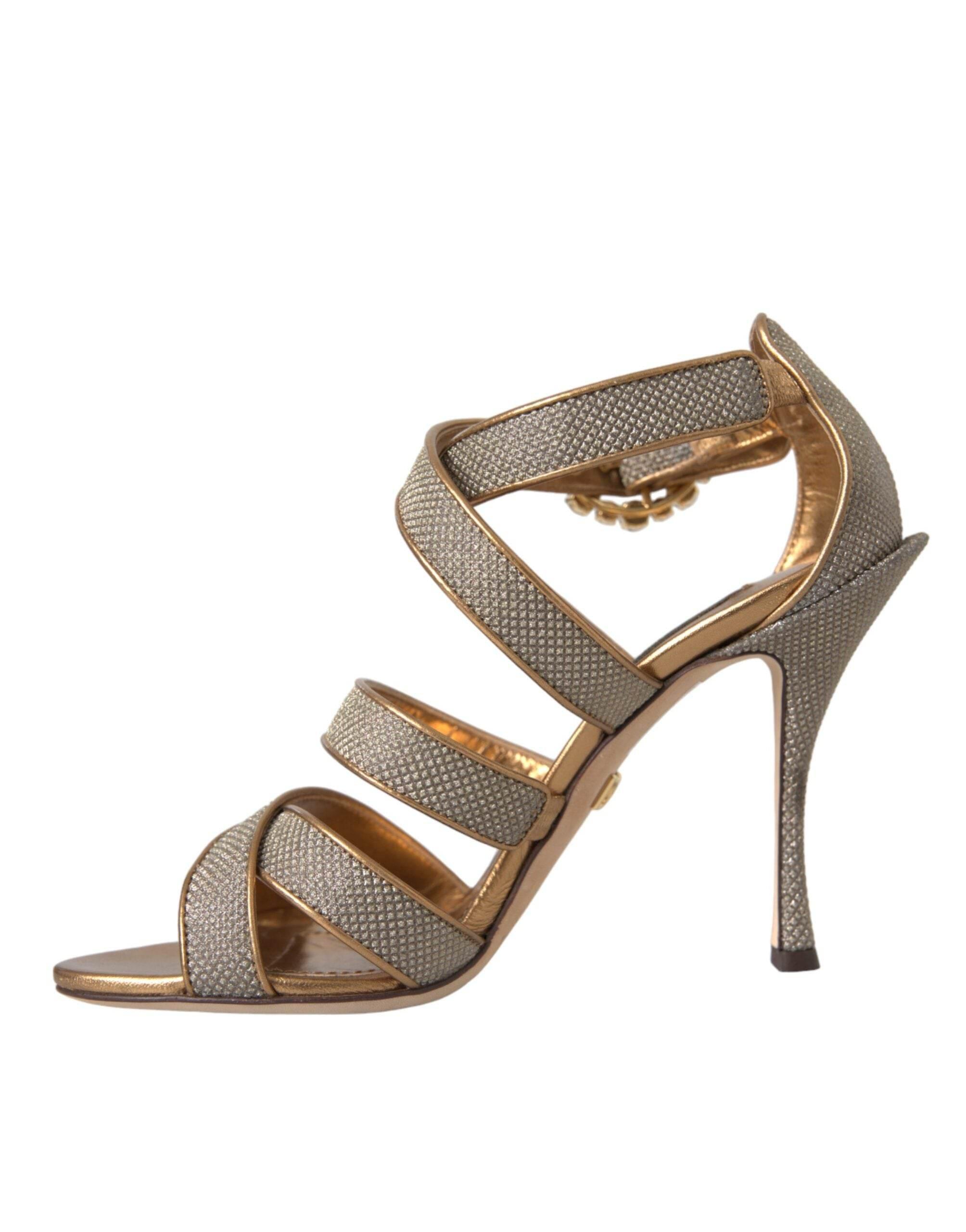 Dolce & Gabbana Bronze Crystal Strap Heels Sandals Shoes - Hilstor