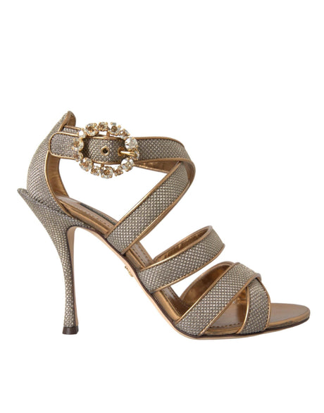 Dolce & Gabbana Bronze Crystal Strap Heels Sandals Shoes - Hilstor