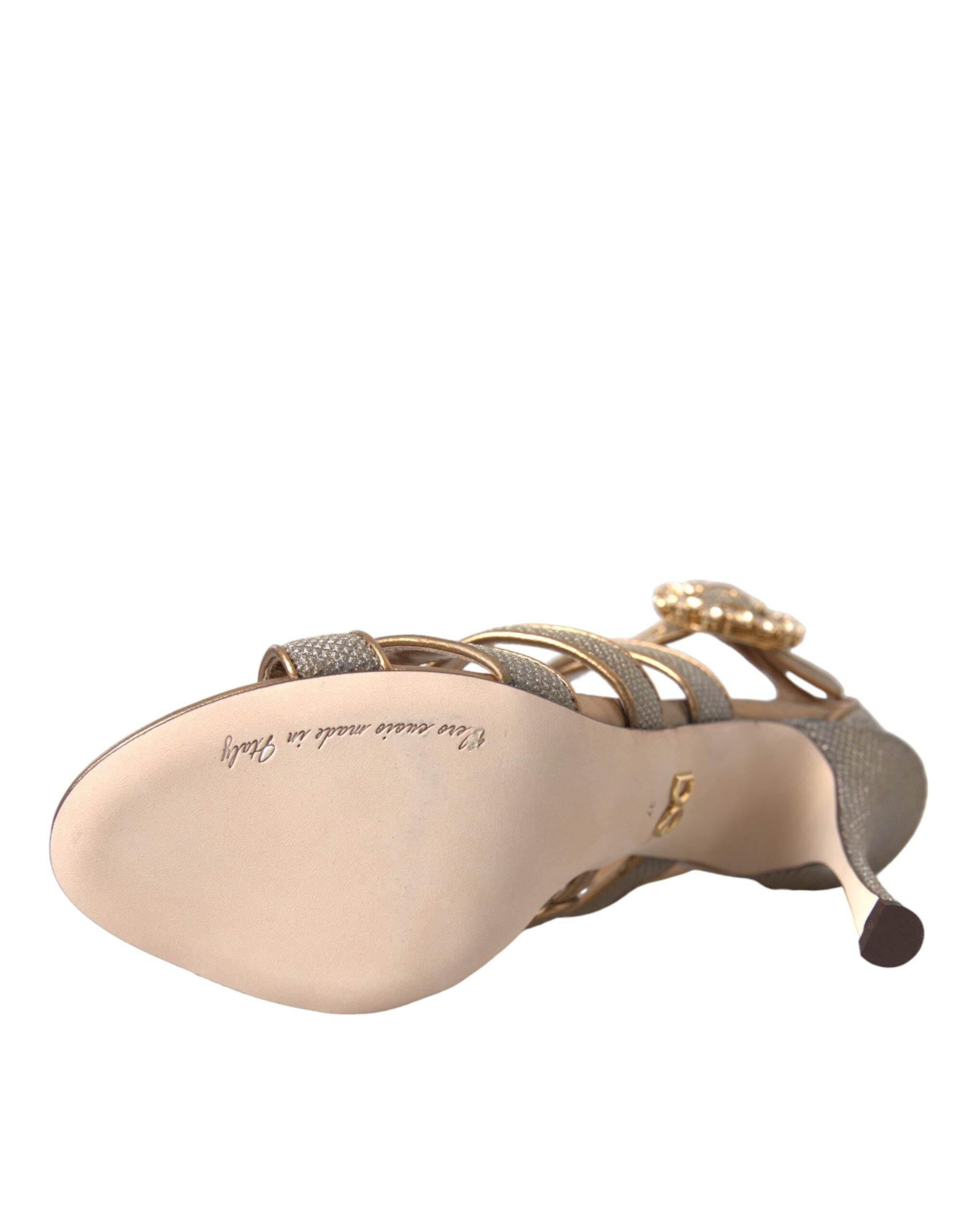 Dolce & Gabbana Bronze Crystal Strap Heels Sandals Shoes - Hilstor