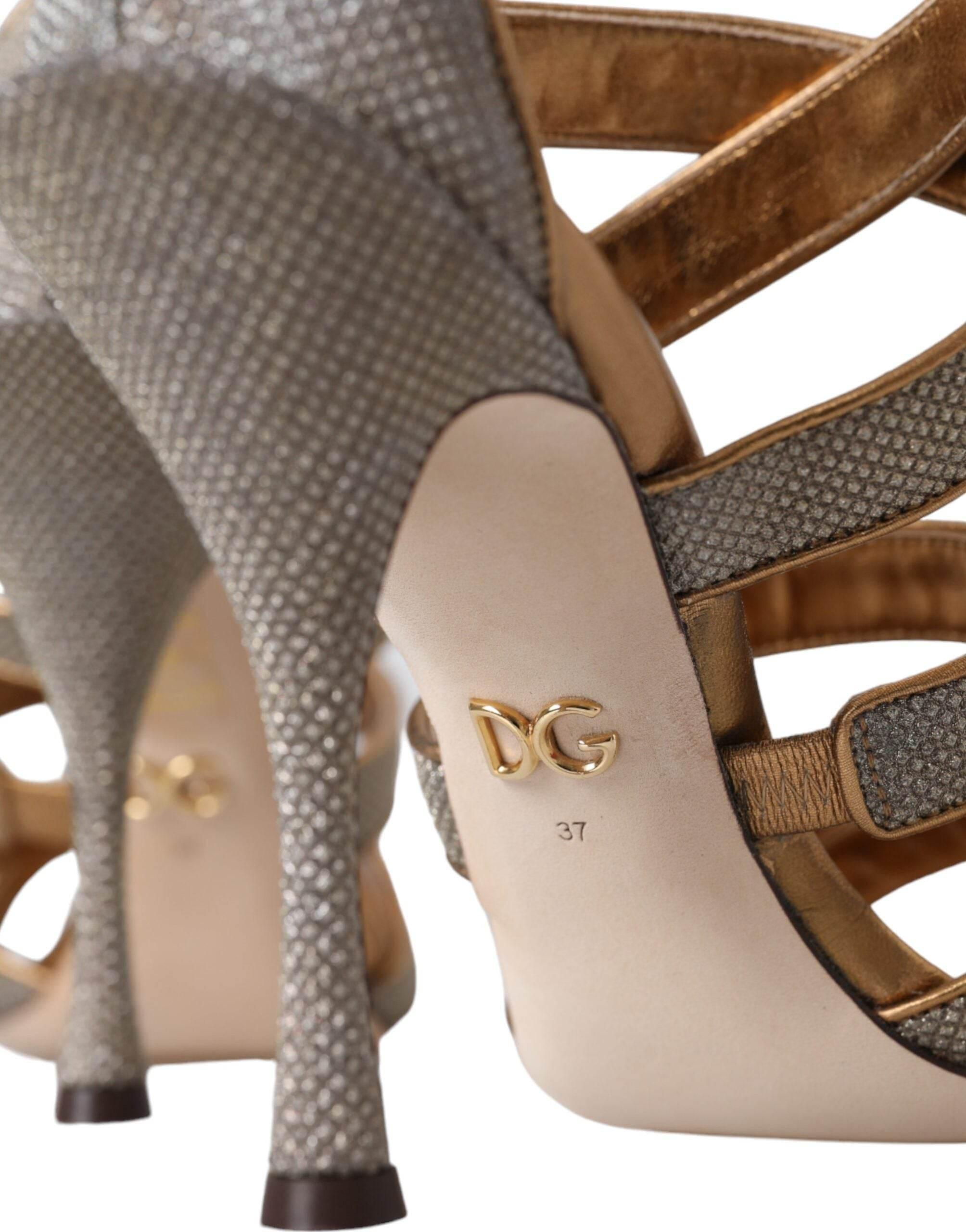 Dolce & Gabbana Bronze Crystal Strap Heels Sandals Shoes - Hilstor
