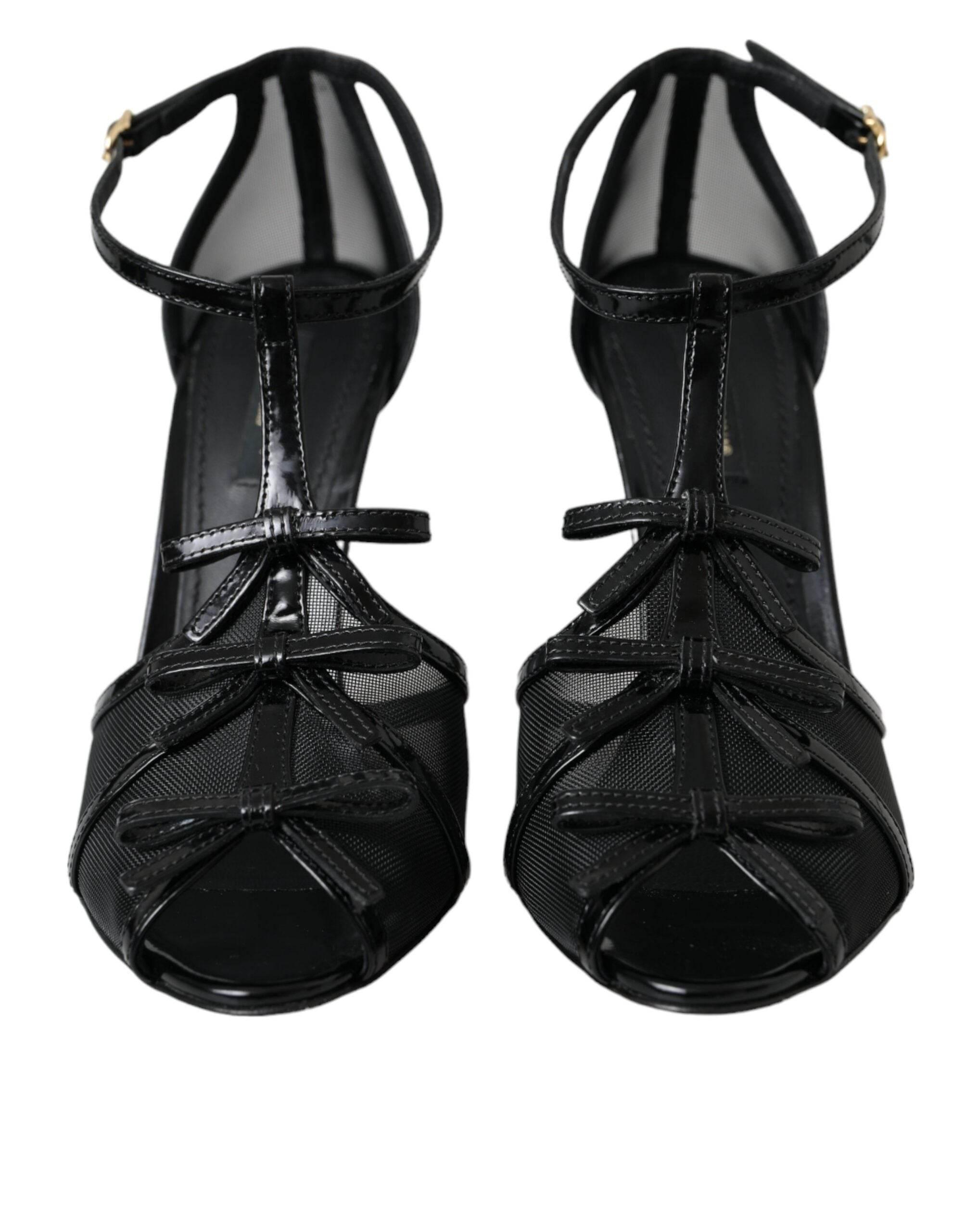 Dolce & Gabbana Black Mesh T-strap Heels Sandals Shoes - Hilstor